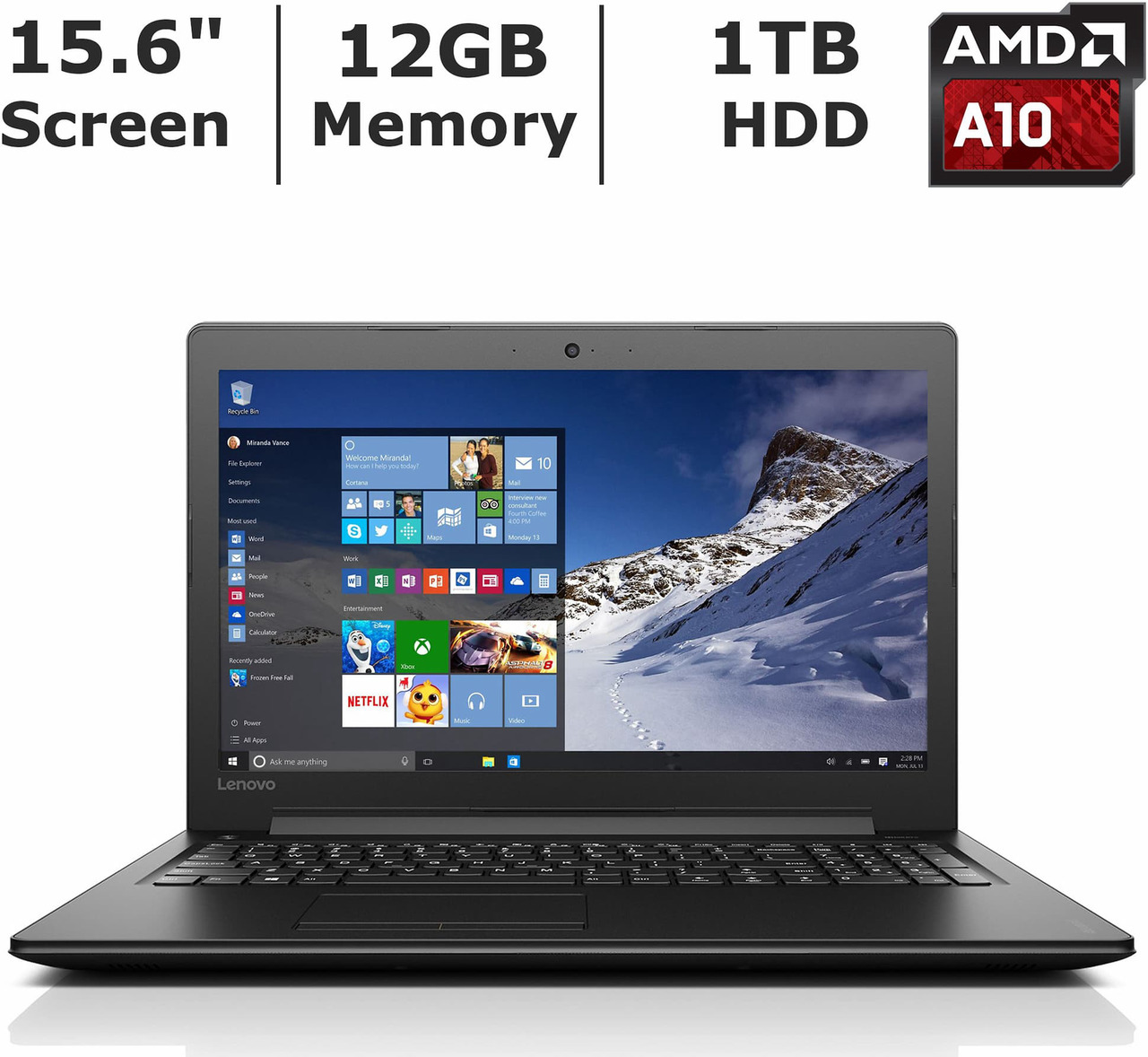 Lenovo Laptop IdeaPad AMD A10-9600P 12GB Memory 1TB HDD AMD Radeon R5 ...