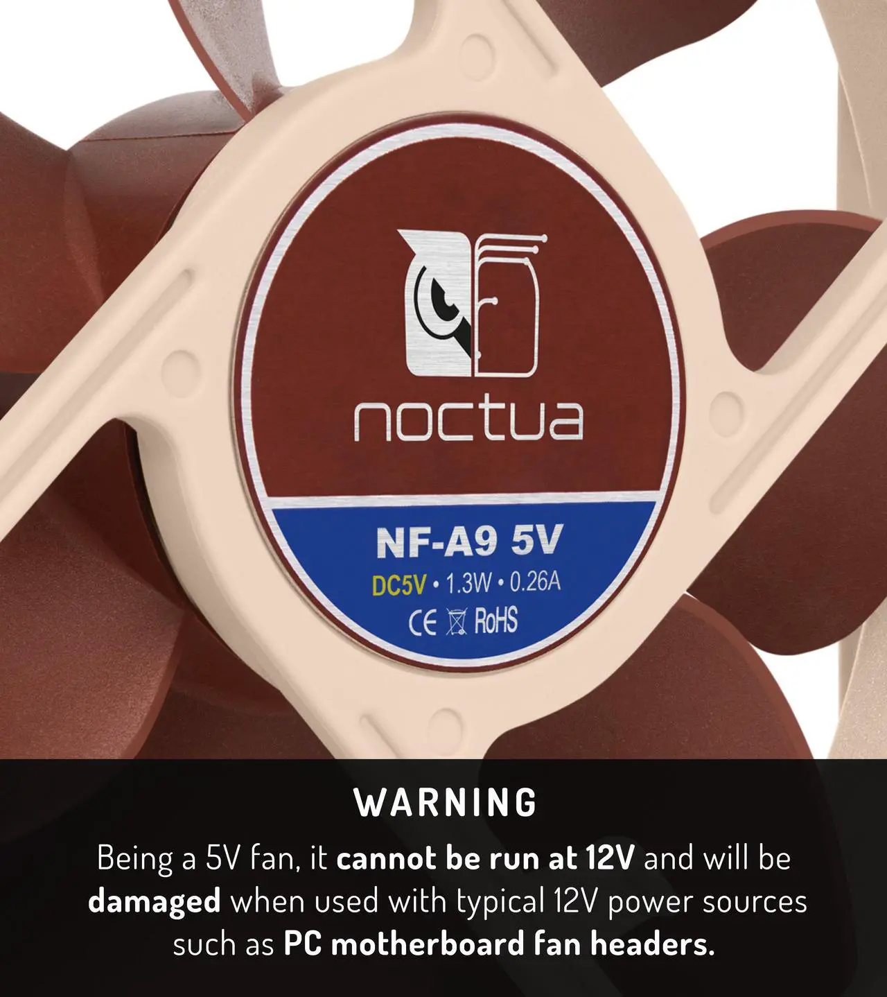 Alt view image 2 of 7 - Noctua NF-A9 5V, Premium Quiet Fan with USB Power Adaptor Cable, 3-Pin, 5V Version (92mm, Brown)