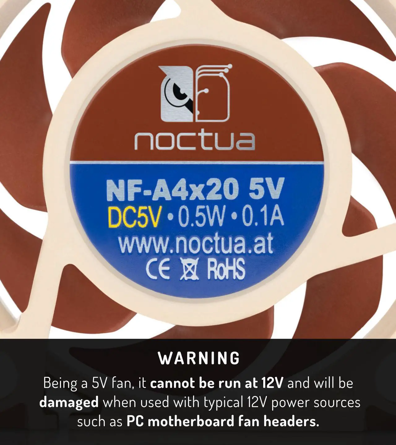 Alt view image 2 of 7 - Noctua NF-A4x20 5V, Premium Quiet Fan, 3-Pin, 5V Version (40x20mm, Brown)