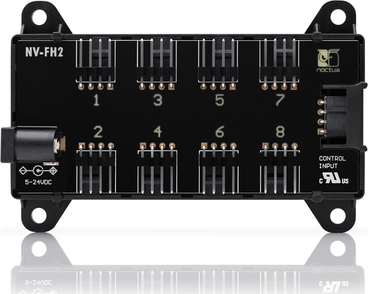 Noctua NV-FH2, 8 Channel Fan Hub for 5V, 12V, and 24V fans, up to 60W Total with Optional 5.5mm Barrel Connector Power Supply (Black)