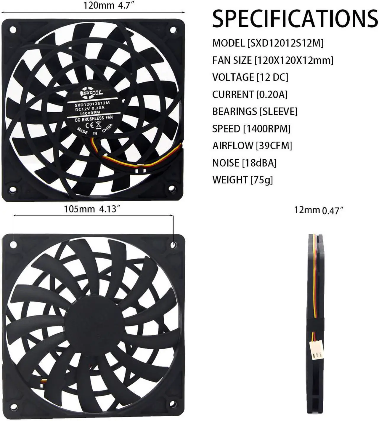 Alt view image 6 of 7 - NEW 120mm slim fan 12012 0.19A 12MM thick slim chassis cpu cooling fan high quality silent cooler