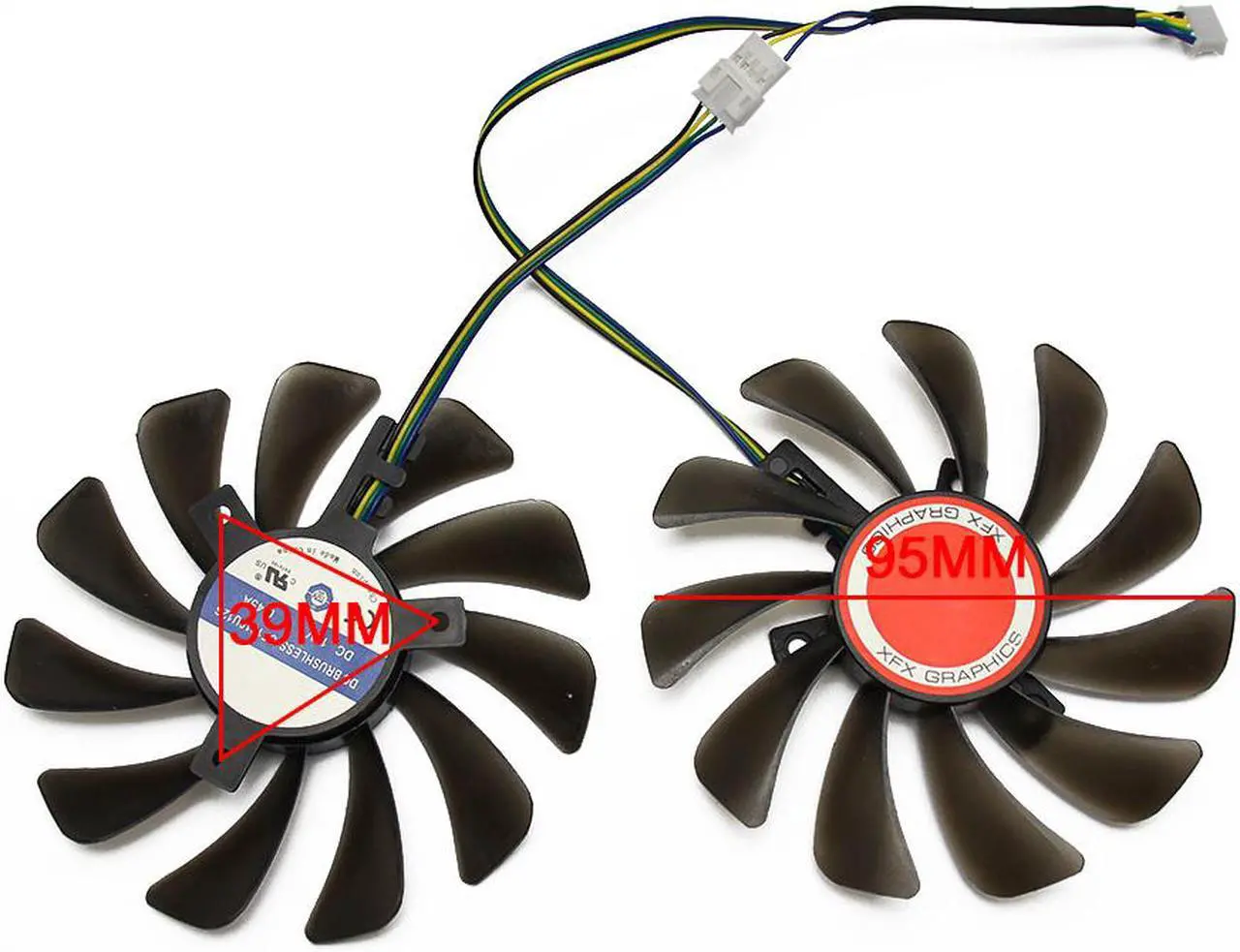 Alt view image 2 of 5 - 2pcs/set 95MM FDC10U12S9-C CF1010U12S XFX RX580 GPU Cooler Cooling Fan  HIS RX 580 Grahics Card VGA Replacement