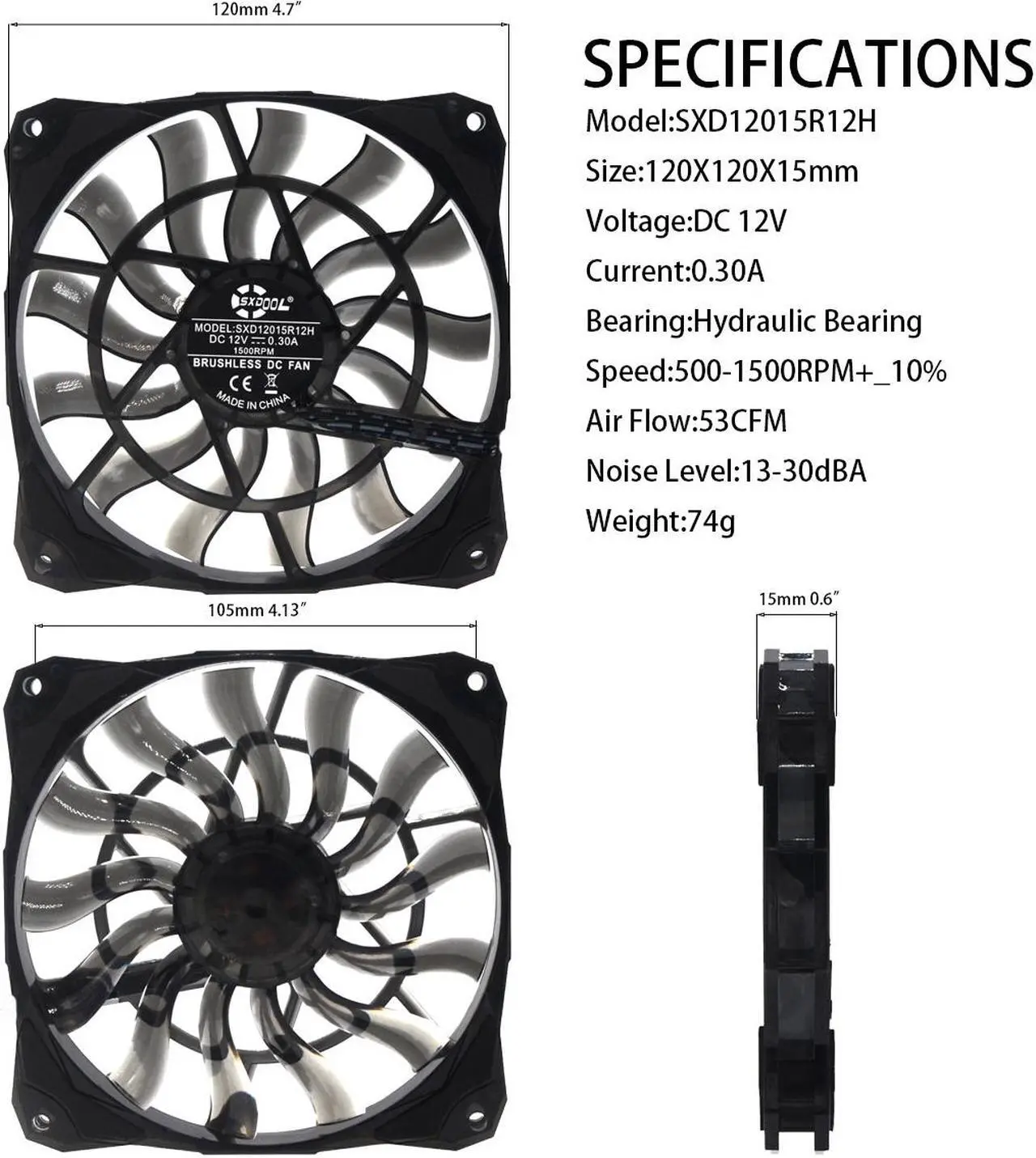 Alt view image 5 of 6 - 12015 Slim 15mm Thickness, Best for Small Case 120mm PWM Controlled Fan With De-vibration Rubber,Space saving, unique line design, quiet, ultra-thin 120*15mm SXD12015R12H