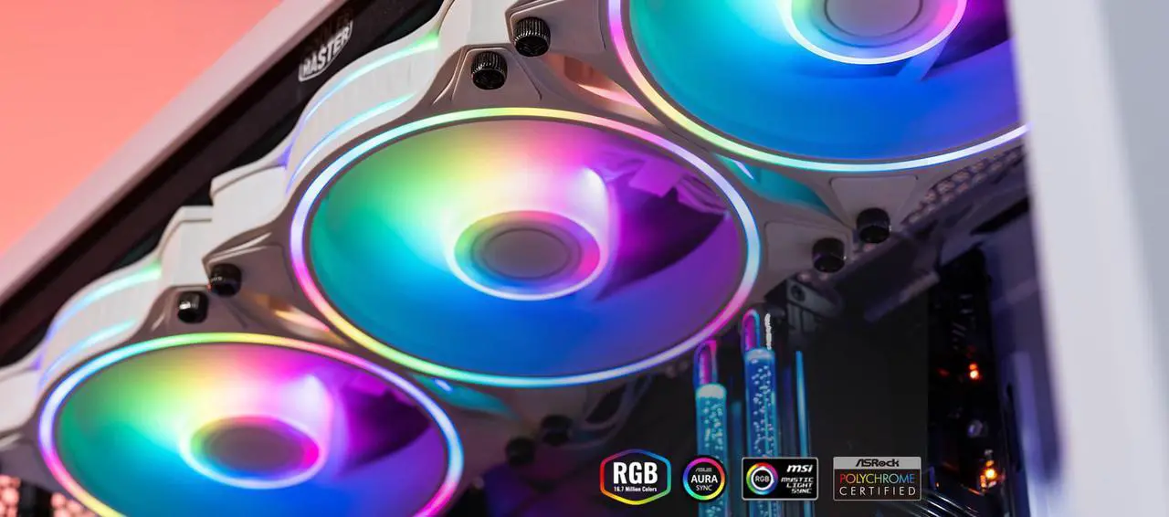 Alt view image 4 of 7 - MasterFan MF120 Halo White Edition Cooler Master Duo-Ring Addressable RGB Lighting 120mm 3 Pack w/ 24 Independently-Controlled LEDS, Absorbing Rubber Pads, PWM Static Pressure for Computer Case
