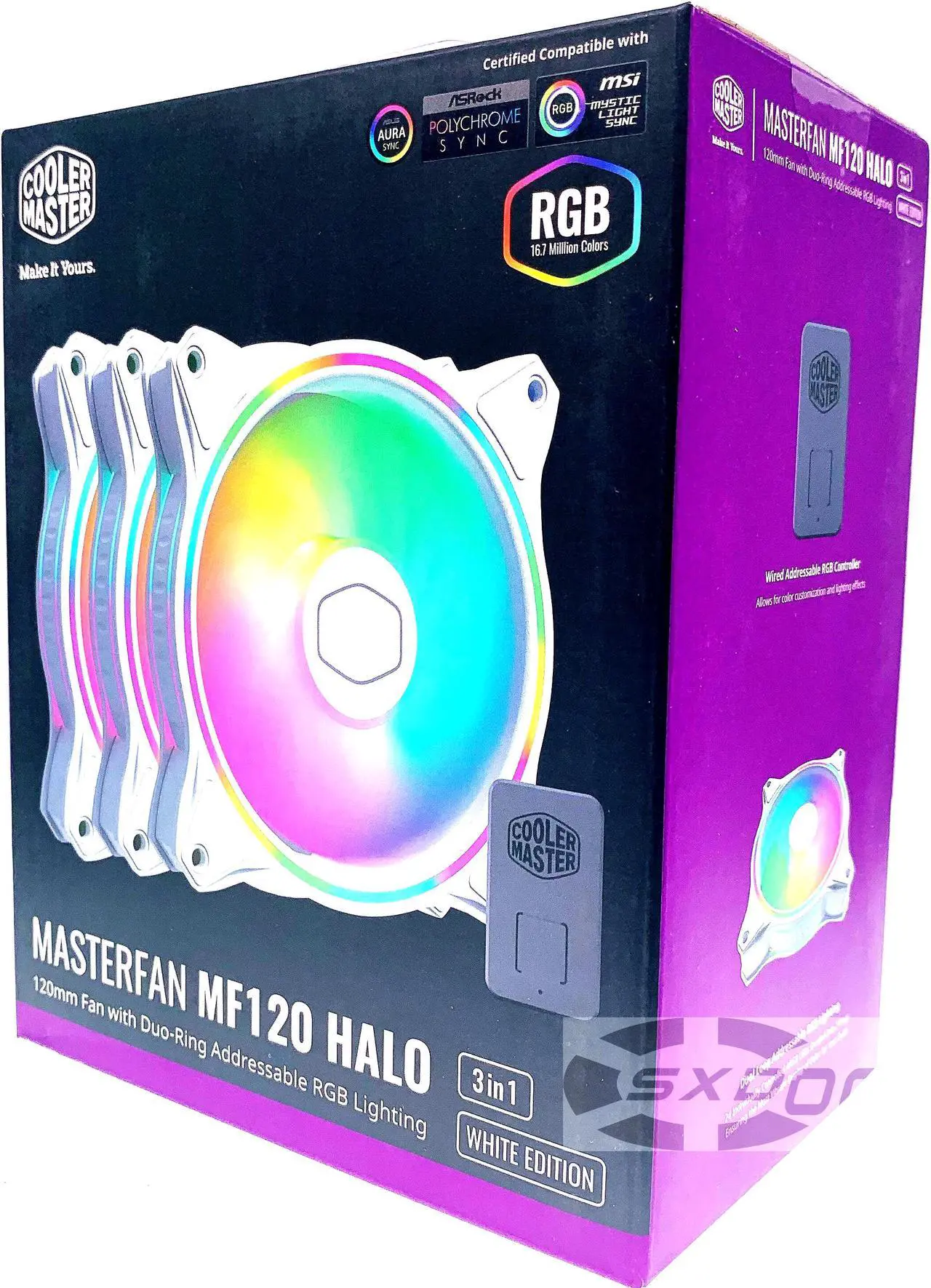 Alt view image 2 of 7 - MasterFan MF120 Halo White Edition Cooler Master Duo-Ring Addressable RGB Lighting 120mm 3 Pack w/ 24 Independently-Controlled LEDS, Absorbing Rubber Pads, PWM Static Pressure for Computer Case
