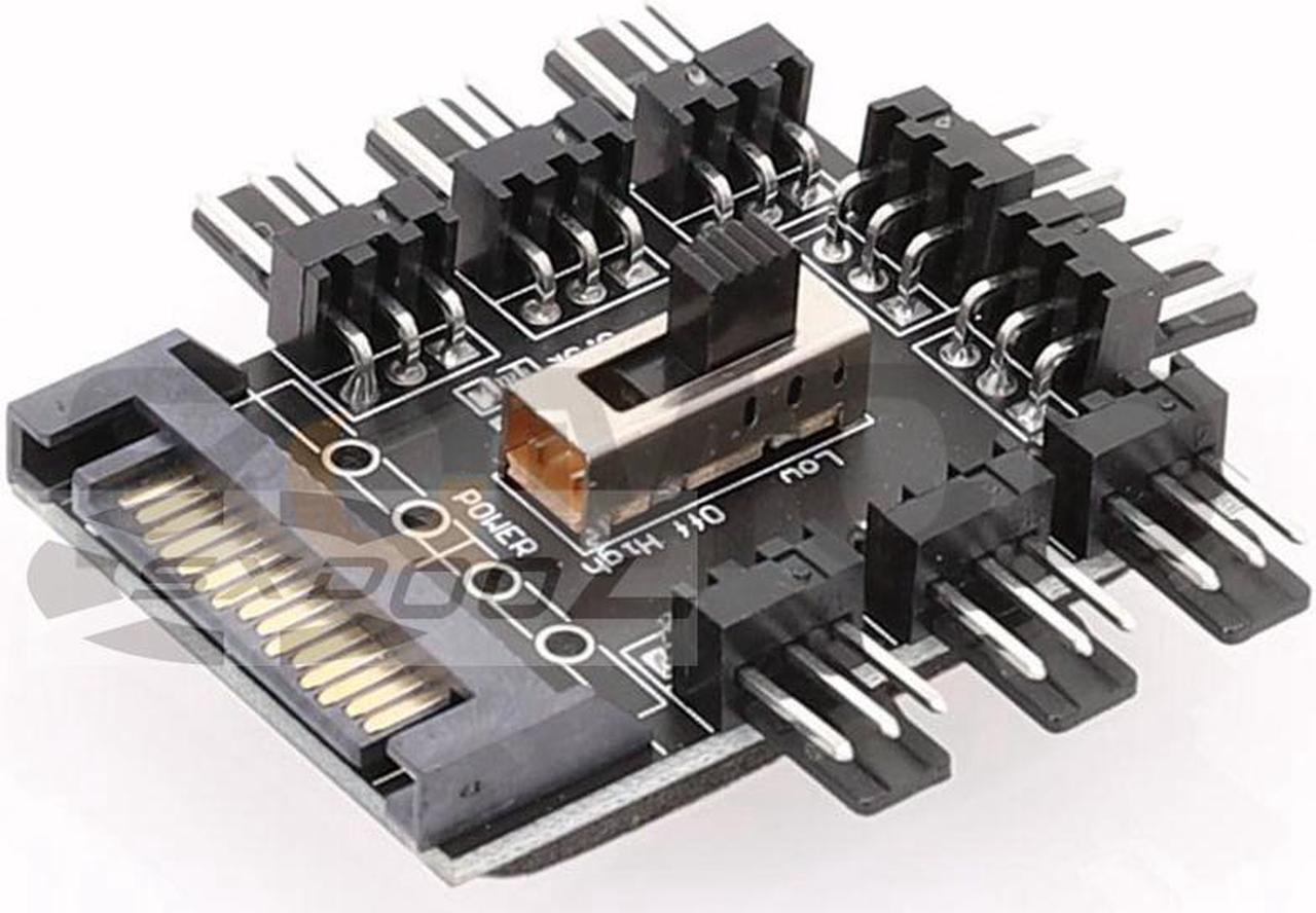 Alt view image 4 of 4 - SATA computer power supply fan hub 8-way speed controller FAN HUB 3p 4-pin extension cable
