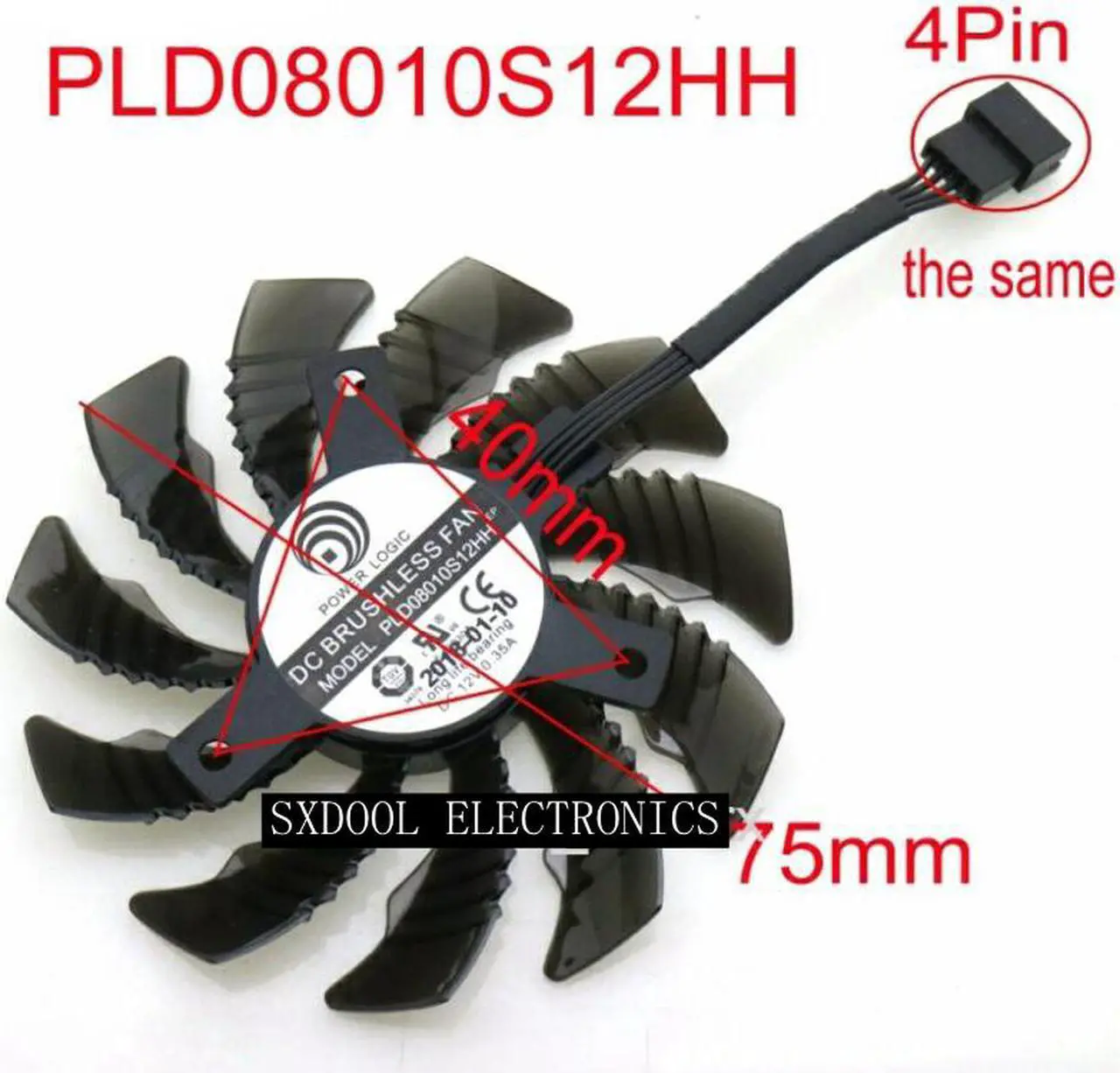 75mm PLD08010S12HH 12V For Gigabyte Graphics Card Cooling Fan 4-Pin ...