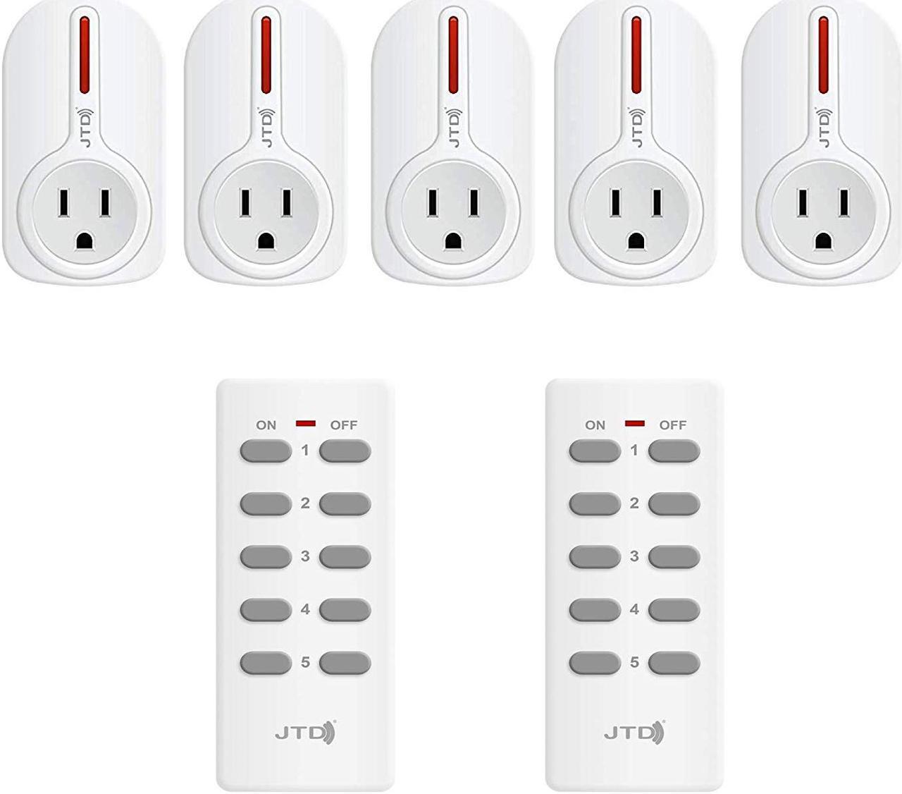 Main image of JTD 5 Pack Remote Control Outlet Switch 3rd Generation Energy Saving Auto-programmable Wireless Electrical Plug Switch for Household Appliances Lighting & Electrical Equipment (JTD-Plug-2nd-5x2)