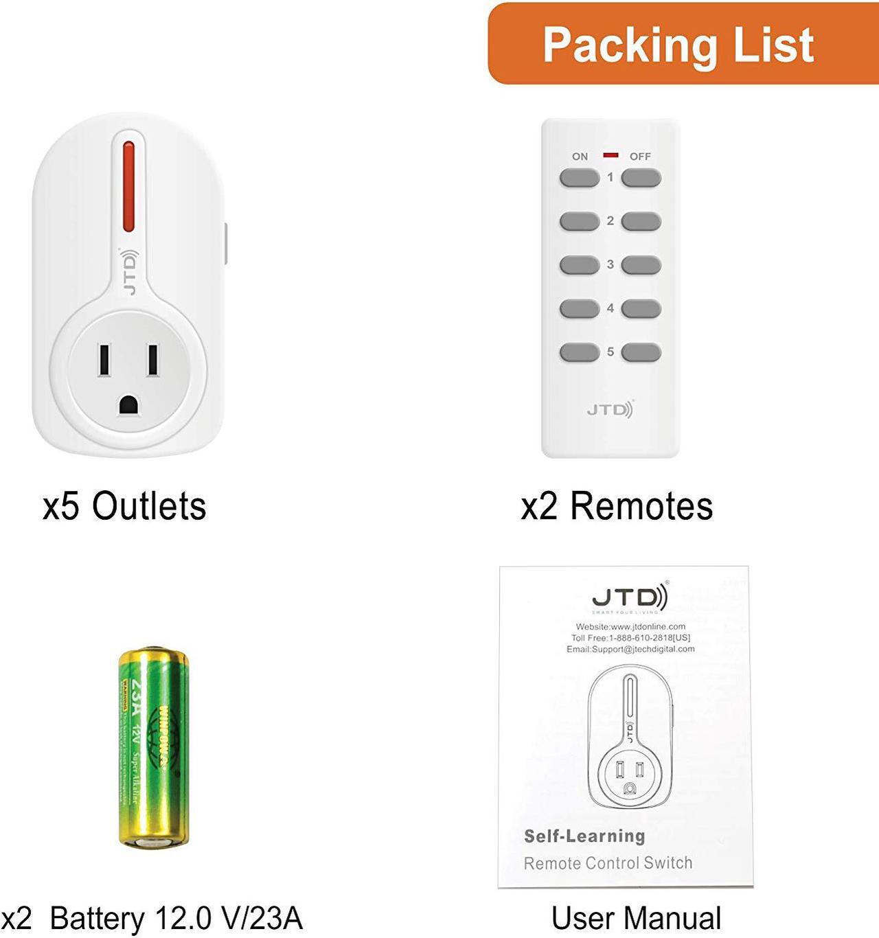 Alt view image 5 of 6 - JTD 5 Pack Remote Control Outlet Switch 3rd Generation Energy Saving Auto-programmable Wireless Electrical Plug Switch for Household Appliances Lighting & Electrical Equipment (JTD-Plug-2nd-5x2)