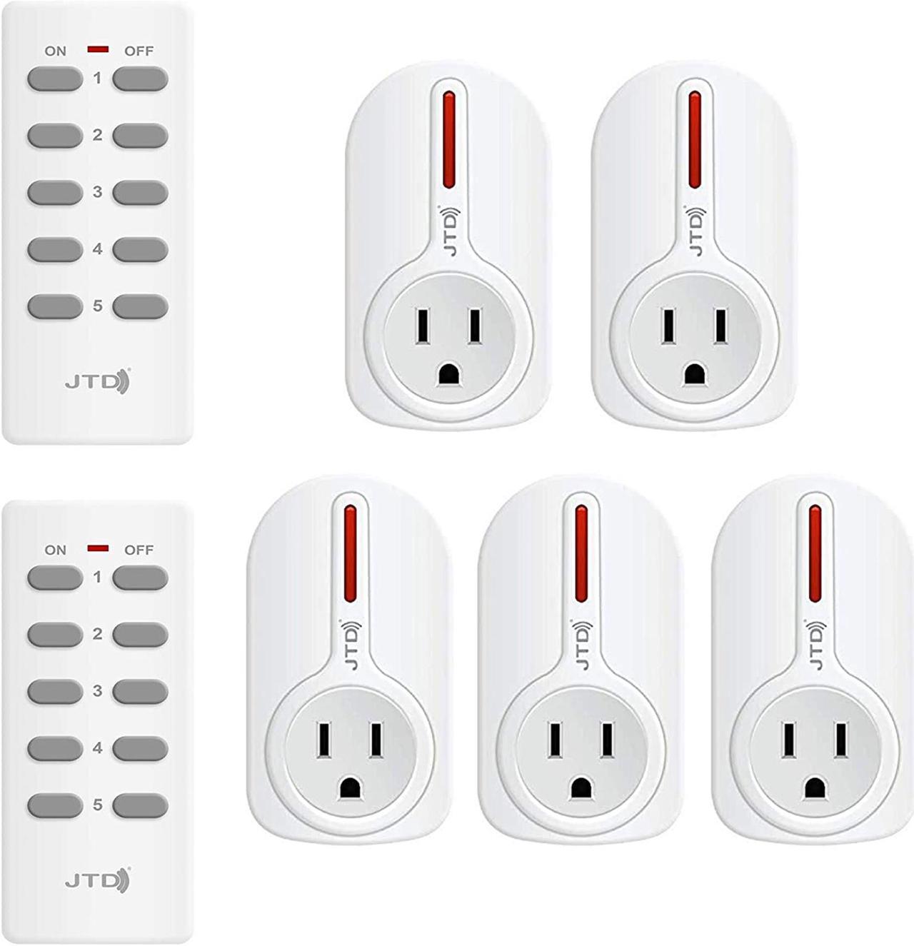 Main image of JTD 5x2 Wireless Remote Control Electrical Outlet Switch Outlet Plug Switch with remotes for Household Appliances Lamps, Lighting & Electrical Equipment, Energy Saving Auto-programmable (5 Pack)
