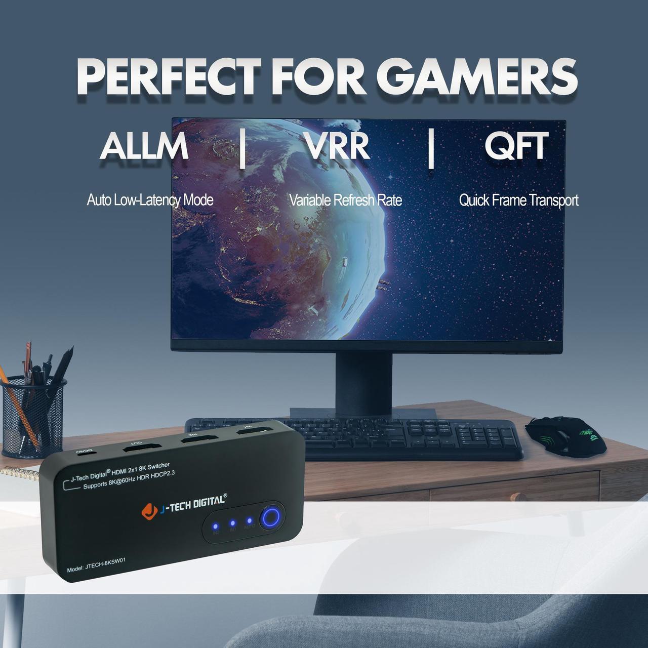 Alt view image 7 of 7 - J-Tech Digital JTECH-8KSW01 2x1 HDMI 2.1 Switch
