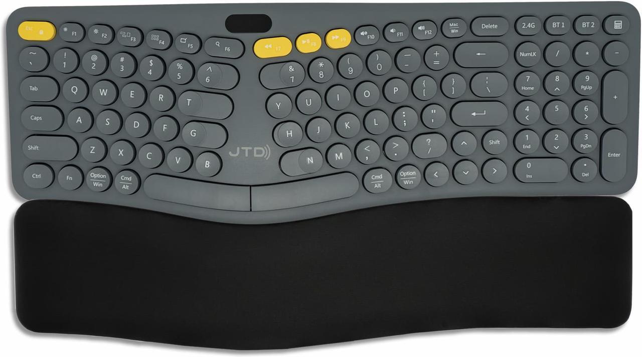 Main image of Wireless Ergonomic Split Keyboard w/ Display Screen, Rechargeable Battery, Removable Wrist Rest | Supports Multi-Device, 12 Multimedia Keys Compatible with Windows/Mac/iPad by J-Tech Digital