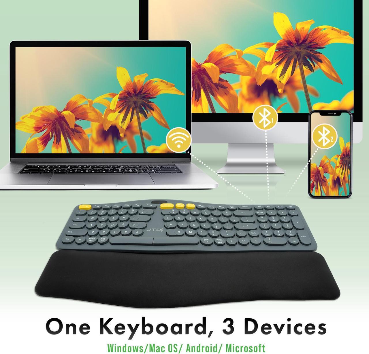 Alt view image 4 of 6 - Wireless Ergonomic Split Keyboard w/ Display Screen, Rechargeable Battery, Removable Wrist Rest | Supports Multi-Device, 12 Multimedia Keys Compatible with Windows/Mac/iPad by J-Tech Digital