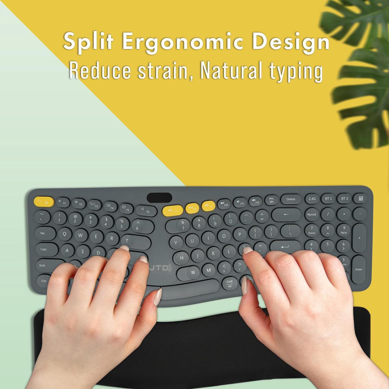 Alt view image 2 of 6 - Wireless Ergonomic Split Keyboard w/ Display Screen, Rechargeable Battery, Removable Wrist Rest | Supports Multi-Device, 12 Multimedia Keys Compatible with Windows/Mac/iPad by J-Tech Digital
