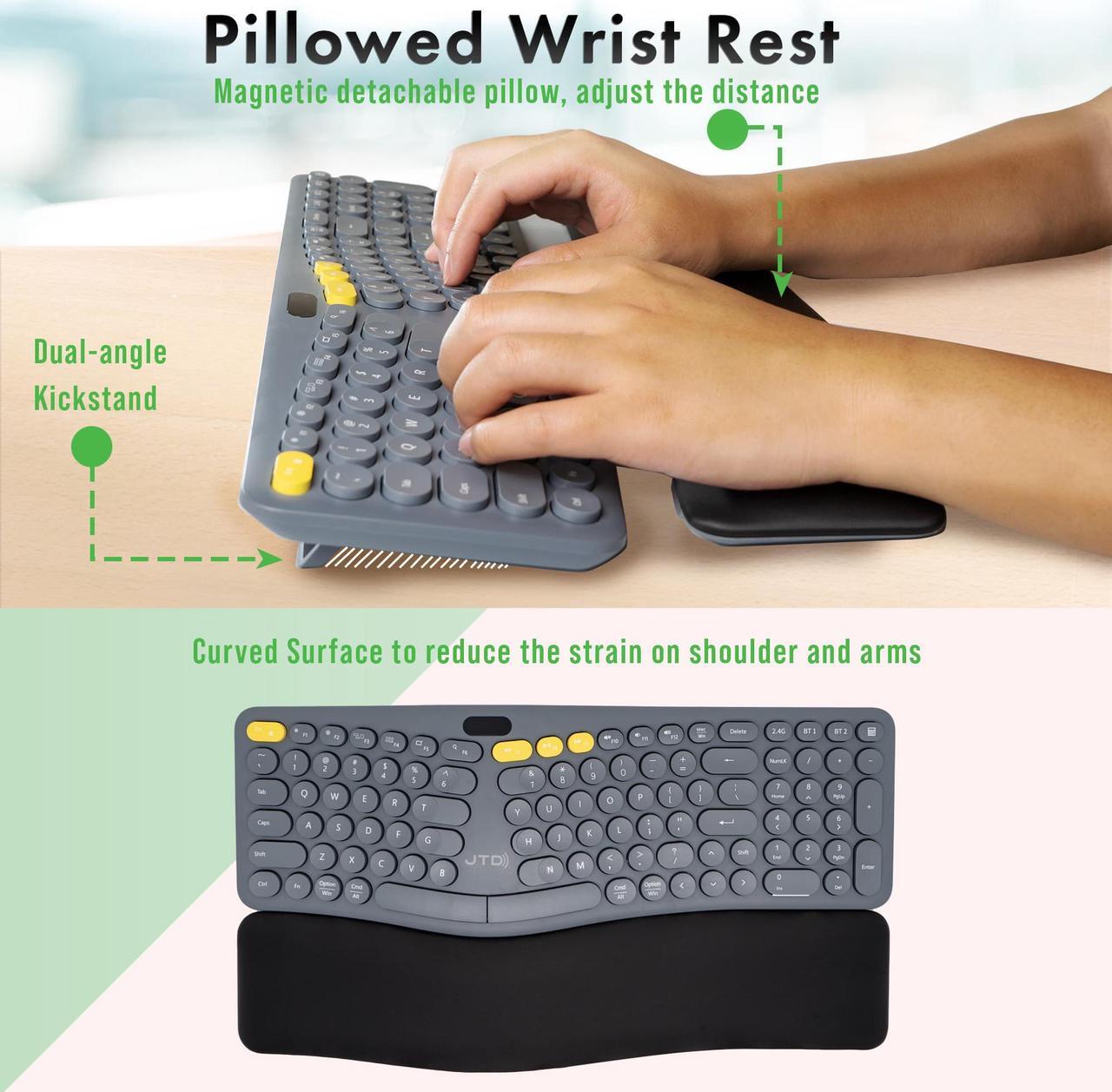 Alt view image 3 of 6 - Wireless Ergonomic Split Keyboard w/ Display Screen, Rechargeable Battery, Removable Wrist Rest | Supports Multi-Device, 12 Multimedia Keys Compatible with Windows/Mac/iPad by J-Tech Digital