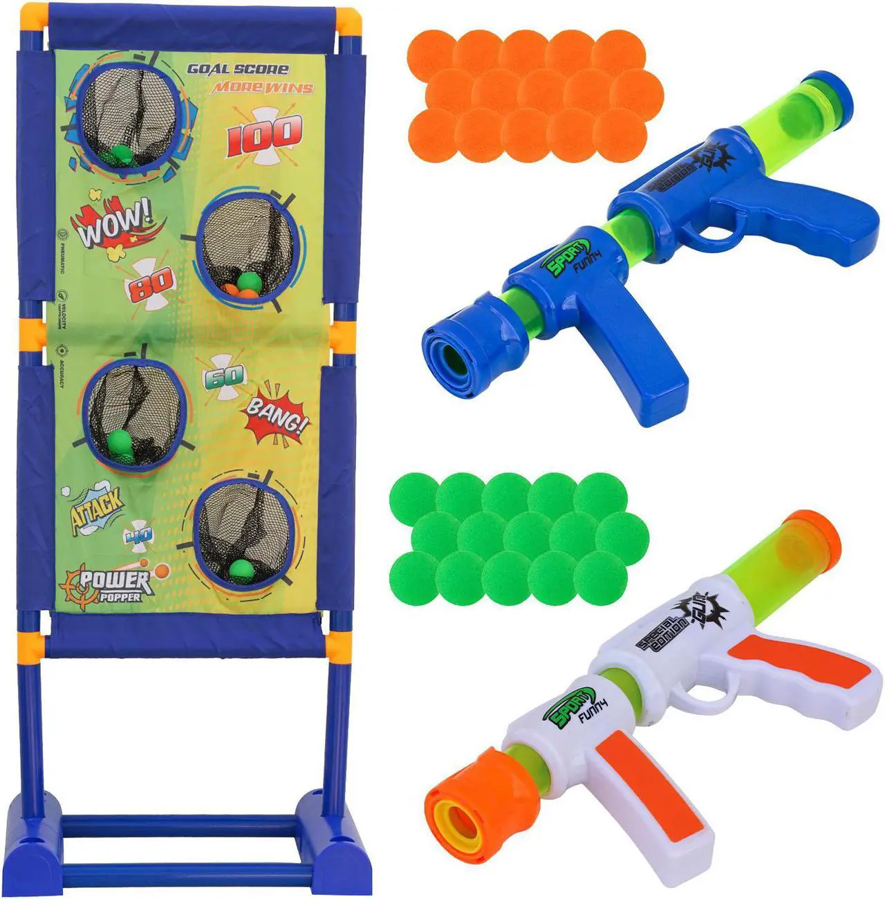 Main image of 2pk Soft Foam Ball Popper Toys Guns and 30 Foam Balls with Self Moving Shooting Target | Fun Indoor & Outdoor Shooting Game Toy for for Boys and Girls