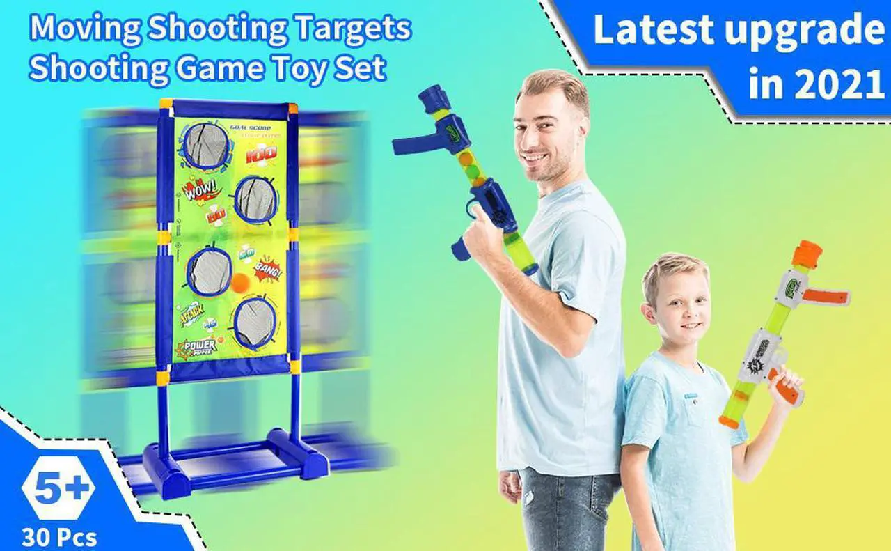 Alt view image 6 of 7 - 2pk Soft Foam Ball Popper Toys Guns and 30 Foam Balls with Self Moving Shooting Target | Fun Indoor & Outdoor Shooting Game Toy for for Boys and Girls