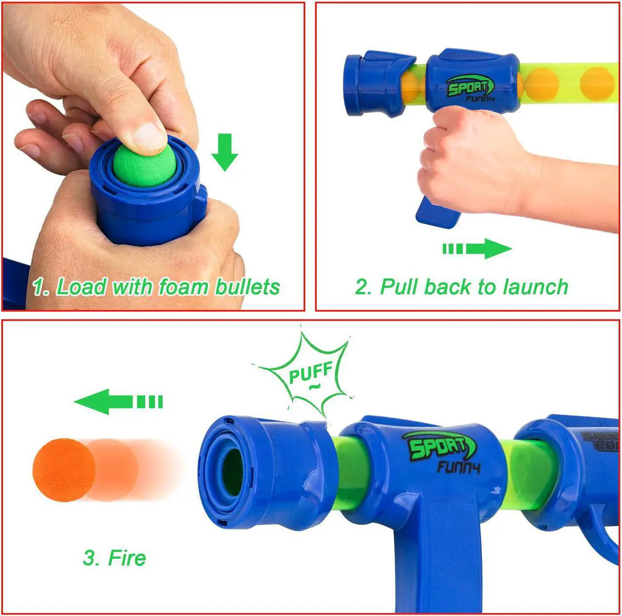 Alt view image 2 of 7 - 2pk Soft Foam Ball Popper Toys Guns and 30 Foam Balls with Self Moving Shooting Target | Fun Indoor & Outdoor Shooting Game Toy for for Boys and Girls