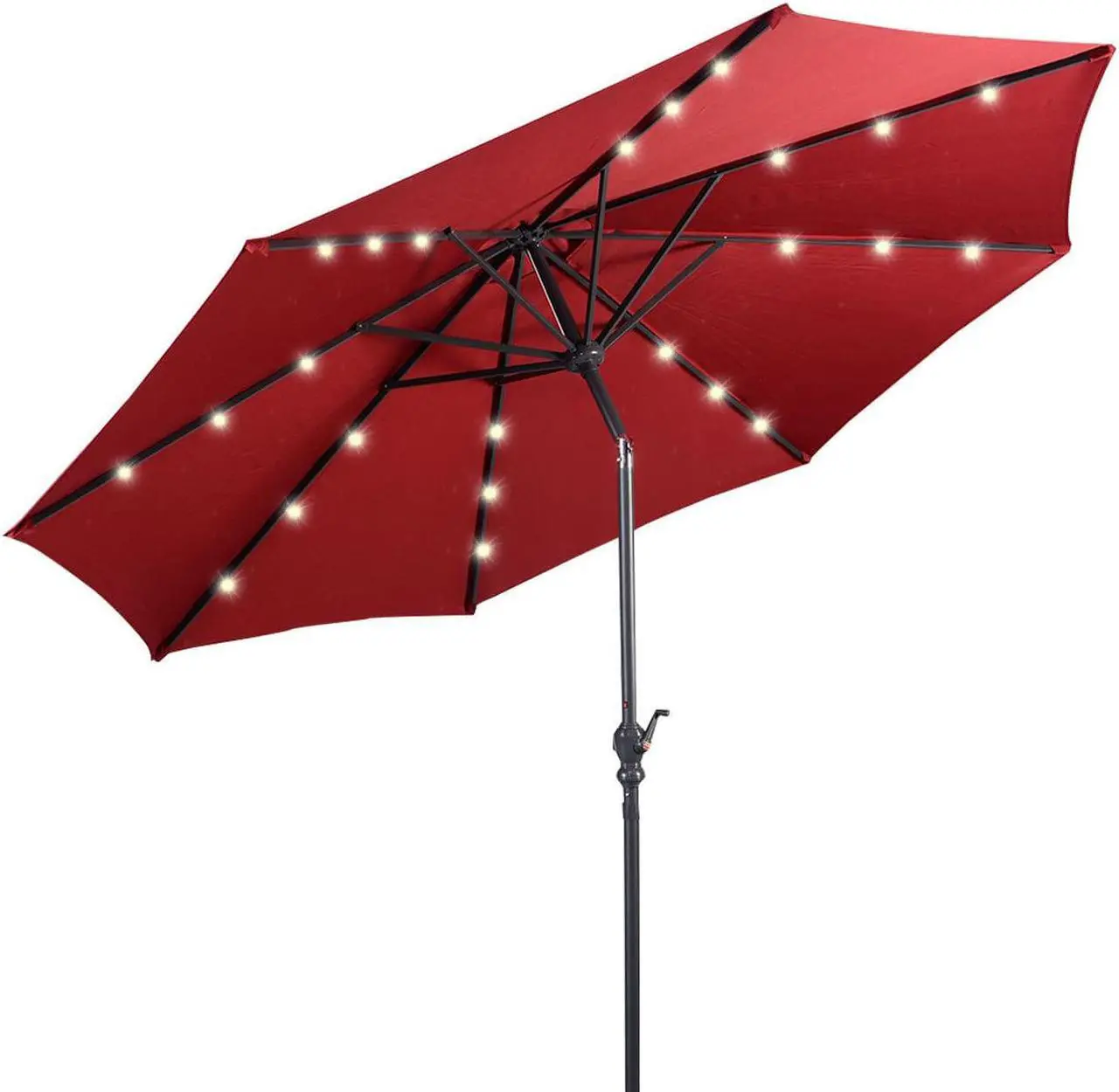 Alt view image 4 of 7 - Costway 10ft Patio Solar Umbrella LED Patio Market Steel Tilt W/ Crank (Burgundy)