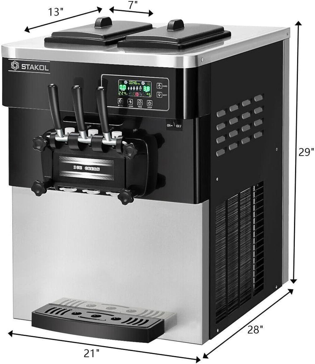 Alt view image 2 of 7 - STAKOL 2200W Commercial 3 Flavor Ice Cream Machine Stainless Steel 20-28L/H LCD Display