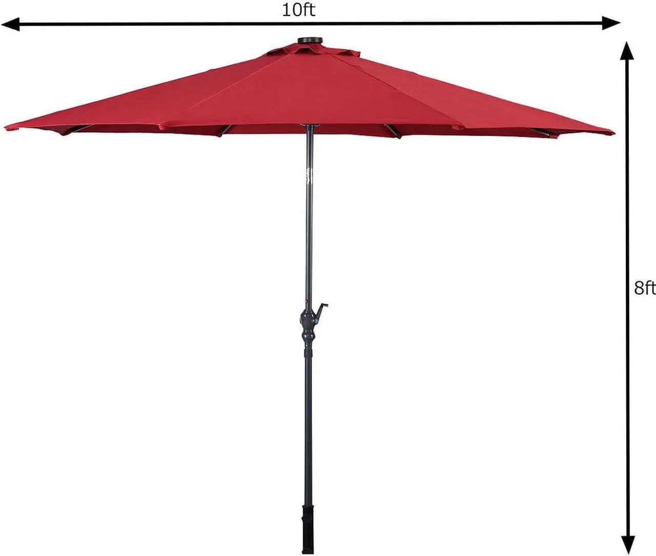 Alt view image 6 of 7 - Costway 10ft Patio Solar Umbrella LED Patio Market Steel Tilt W/ Crank (Burgundy)