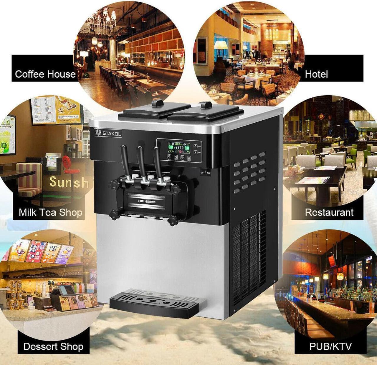 Alt view image 3 of 7 - STAKOL 2200W Commercial 3 Flavor Ice Cream Machine Stainless Steel 20-28L/H LCD Display