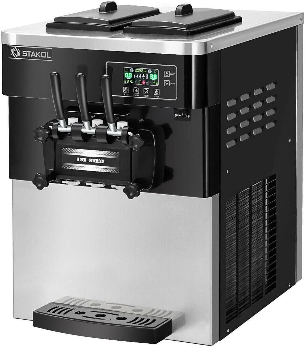 Main image of STAKOL 2200W Commercial 3 Flavor Ice Cream Machine Stainless Steel 20-28L/H LCD Display