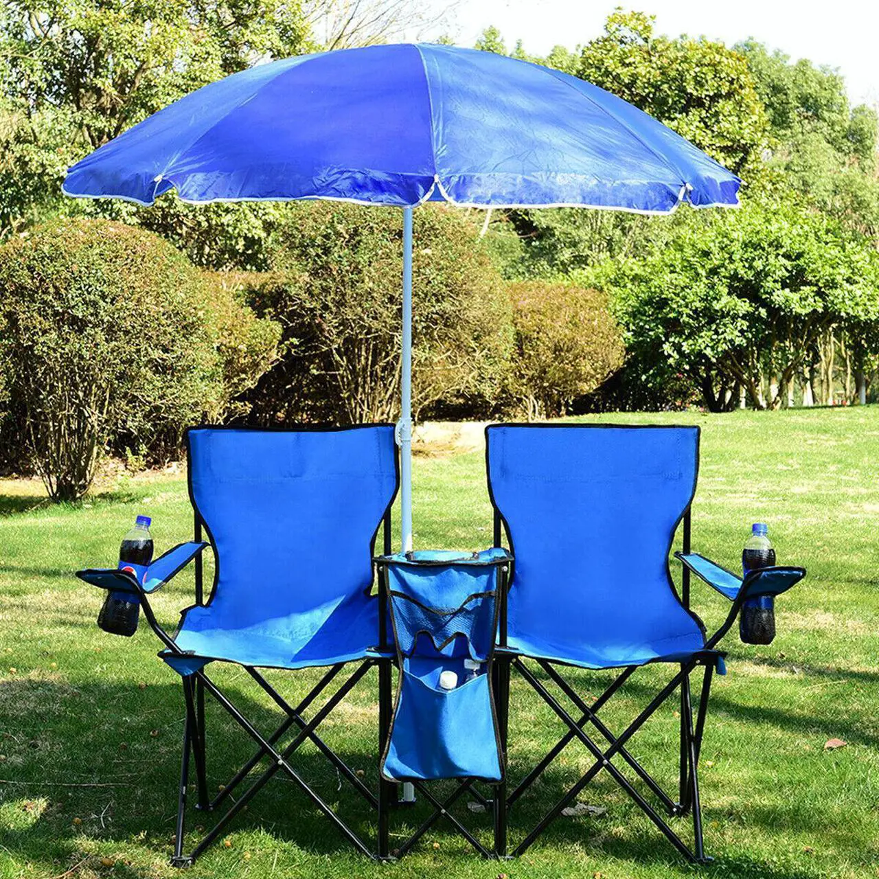Main image of Costway Portable Folding Picnic Double Chair W/Umbrella Table Cooler Beach Camping Chair