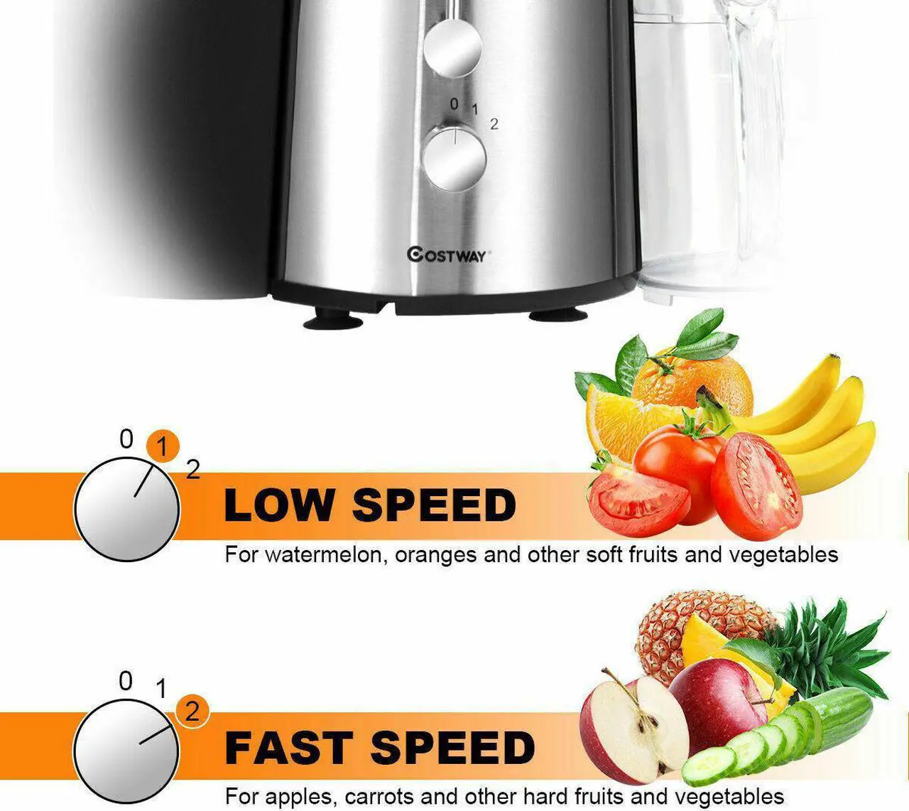 Alt view image 5 of 7 - Costway Electric Juicer Wide Mouth Fruit & Vegetable Centrifugal Juice Extractor 2 Speed