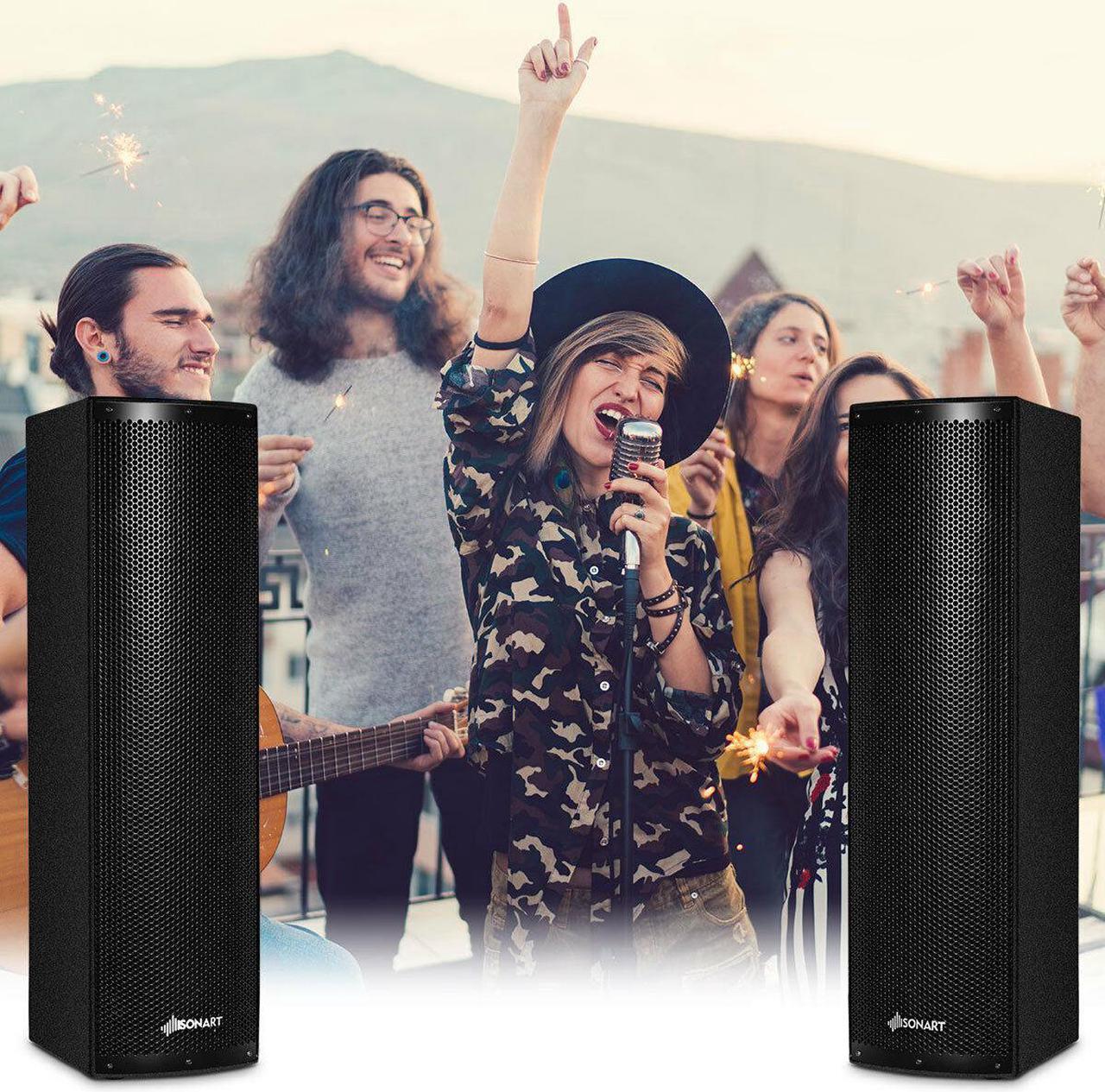 Alt view image 3 of 7 - Sonart 2000W Set of 2 Bi-Amplified Speakers PA System with 3-Channel & Stands