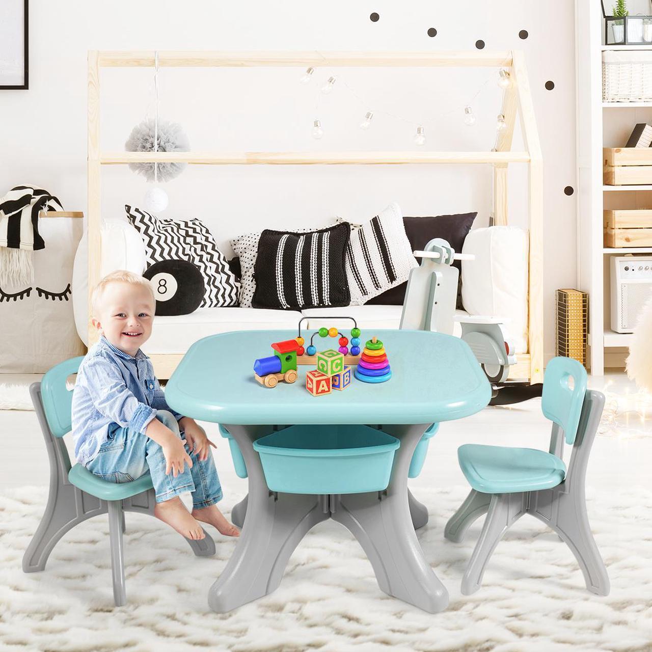 Alt view image 2 of 7 - Children Kids Activity Table & Chair Set Play Furniture W/Storage Outdoor/Indoor