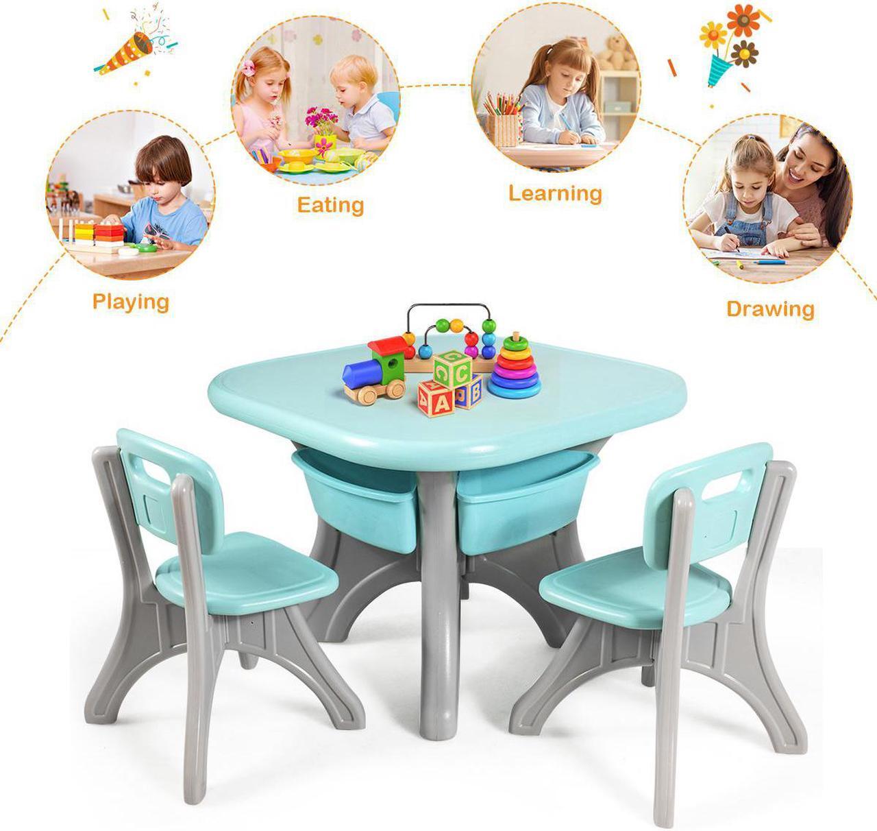 Alt view image 7 of 7 - Children Kids Activity Table & Chair Set Play Furniture W/Storage Outdoor/Indoor