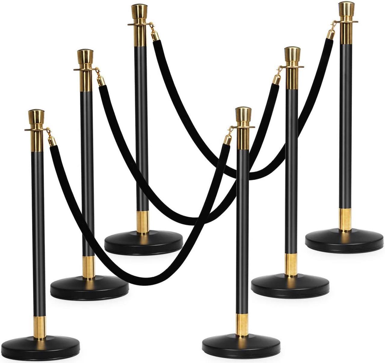 Main image of 6Pcs Stanchion Posts Queue Pole Retractable 3 Velvet Ropes Crowd Control Barrier