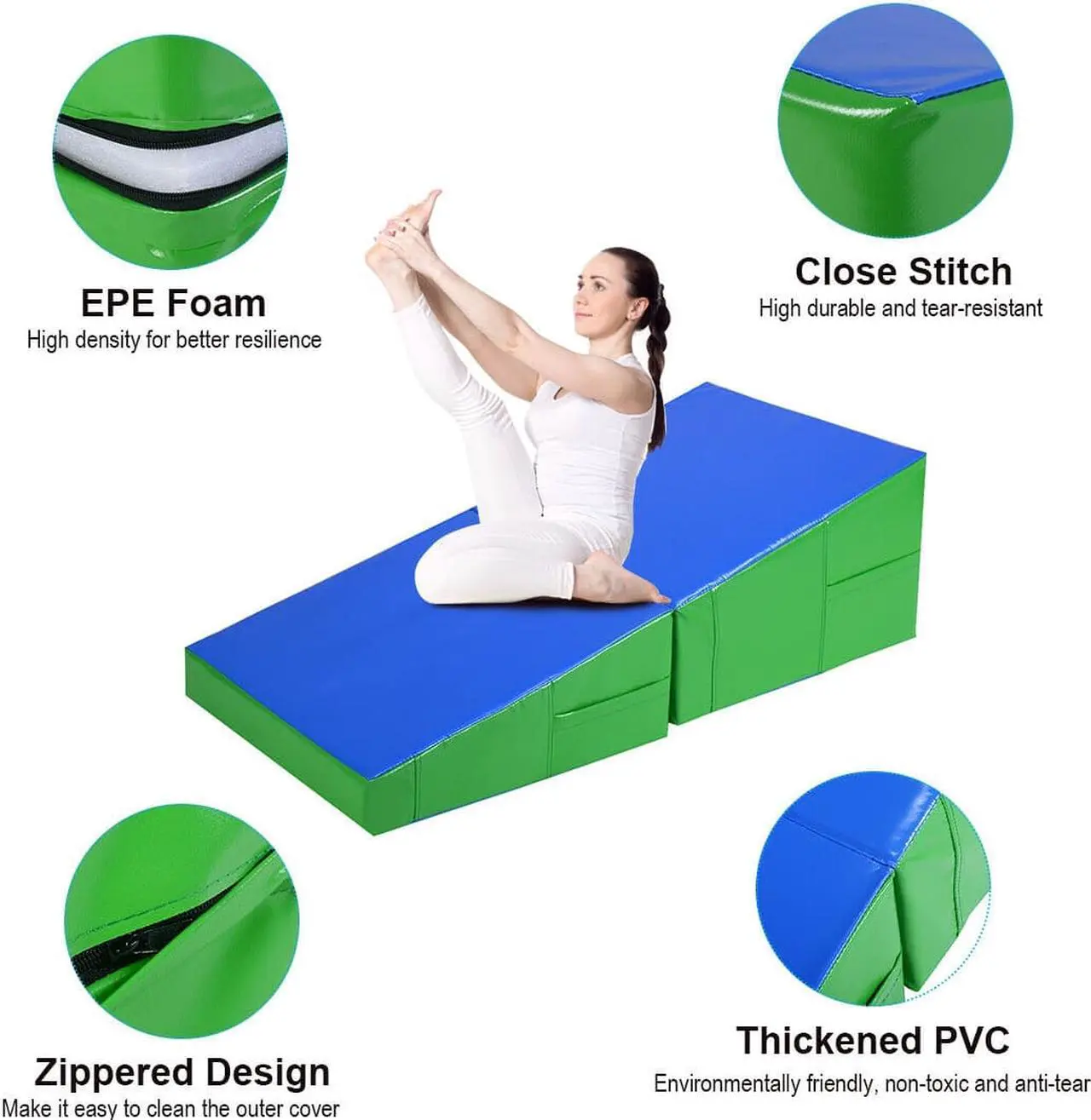Alt view image 6 of 7 - Incline Gymnastics Mat Wedge Folding Gymnastics Gym Fitness Tumbling 48''x24''x14''