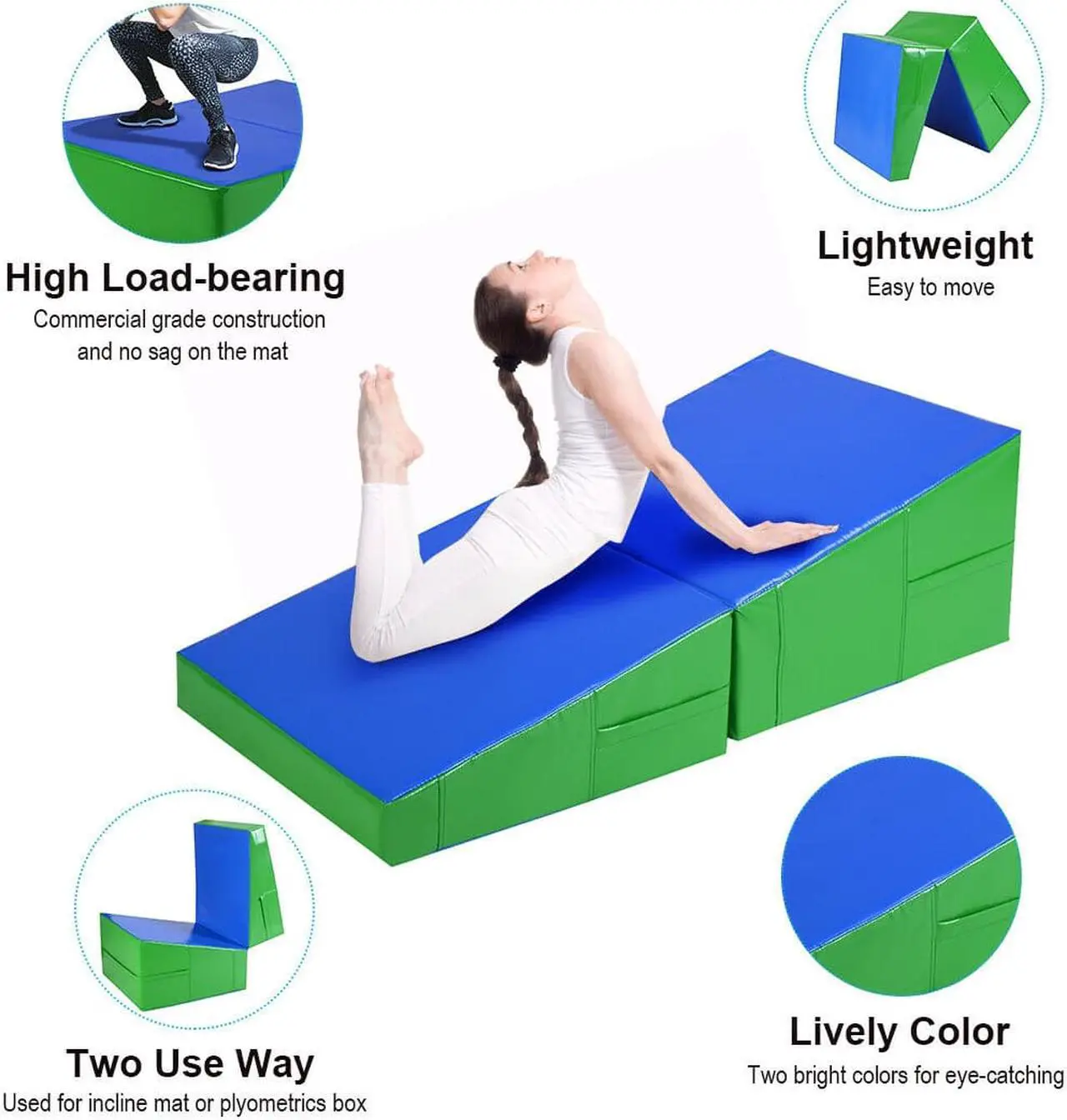 Alt view image 7 of 7 - Incline Gymnastics Mat Wedge Folding Gymnastics Gym Fitness Tumbling 48''x24''x14''
