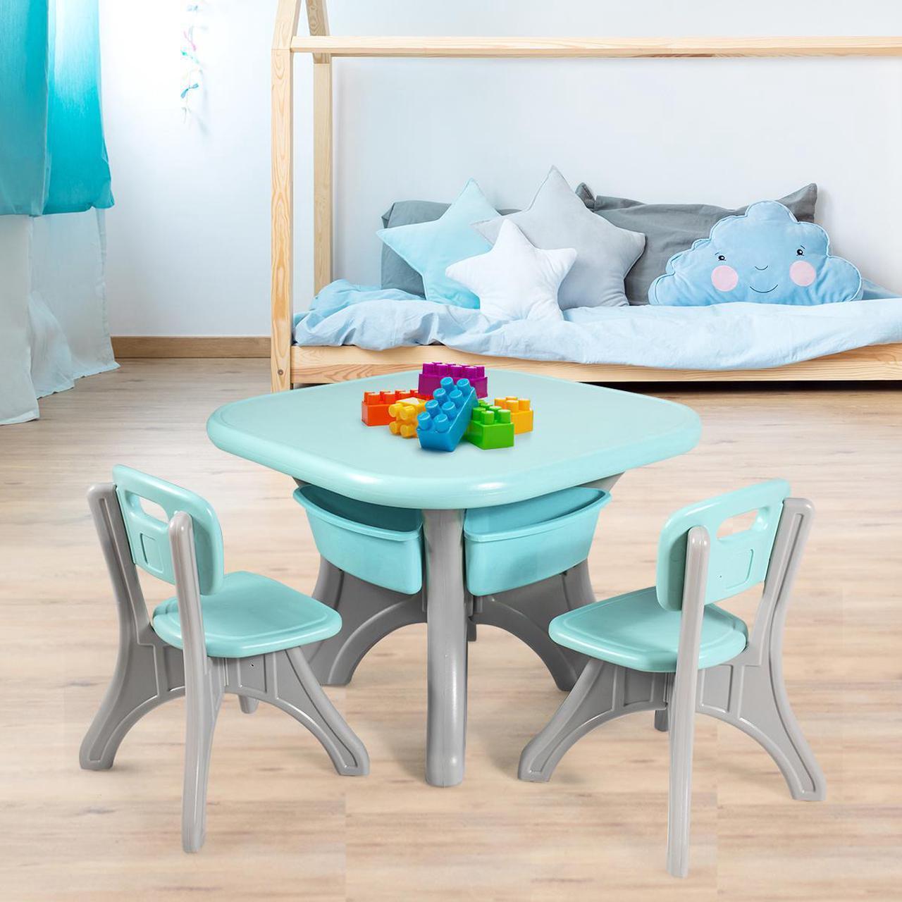 Alt view image 3 of 7 - Children Kids Activity Table & Chair Set Play Furniture W/Storage Outdoor/Indoor