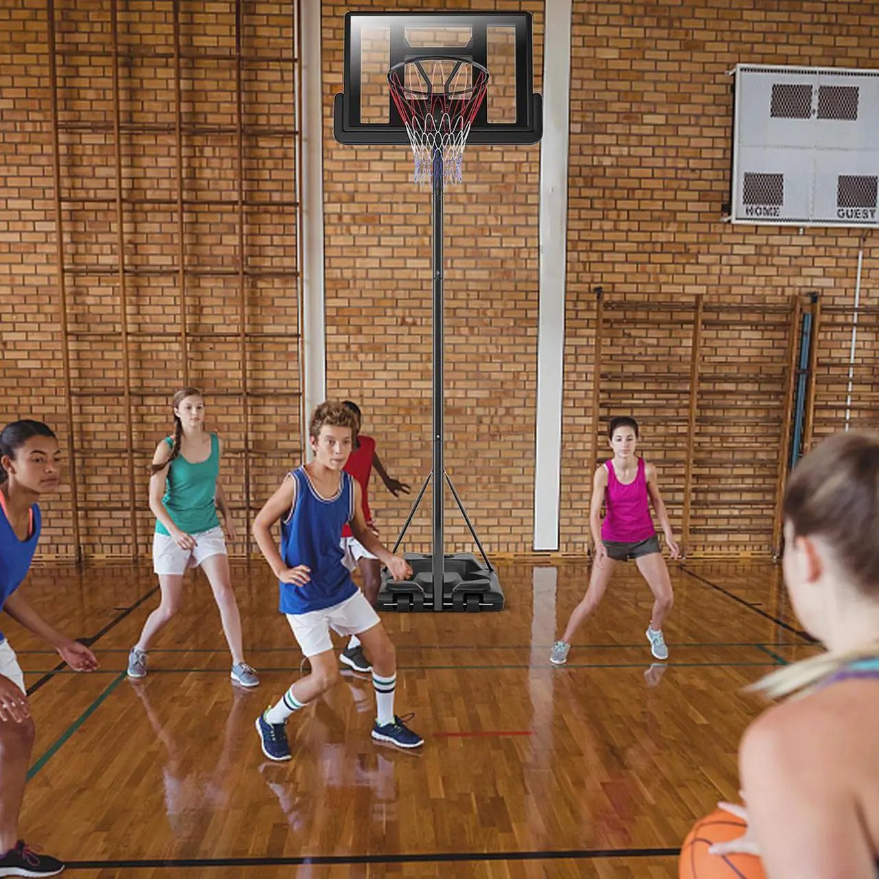 Alt view image 3 of 7 - Height Adjustable Portable Basketball Hoop System Shatterproof Backboard Wheels  2 Nets