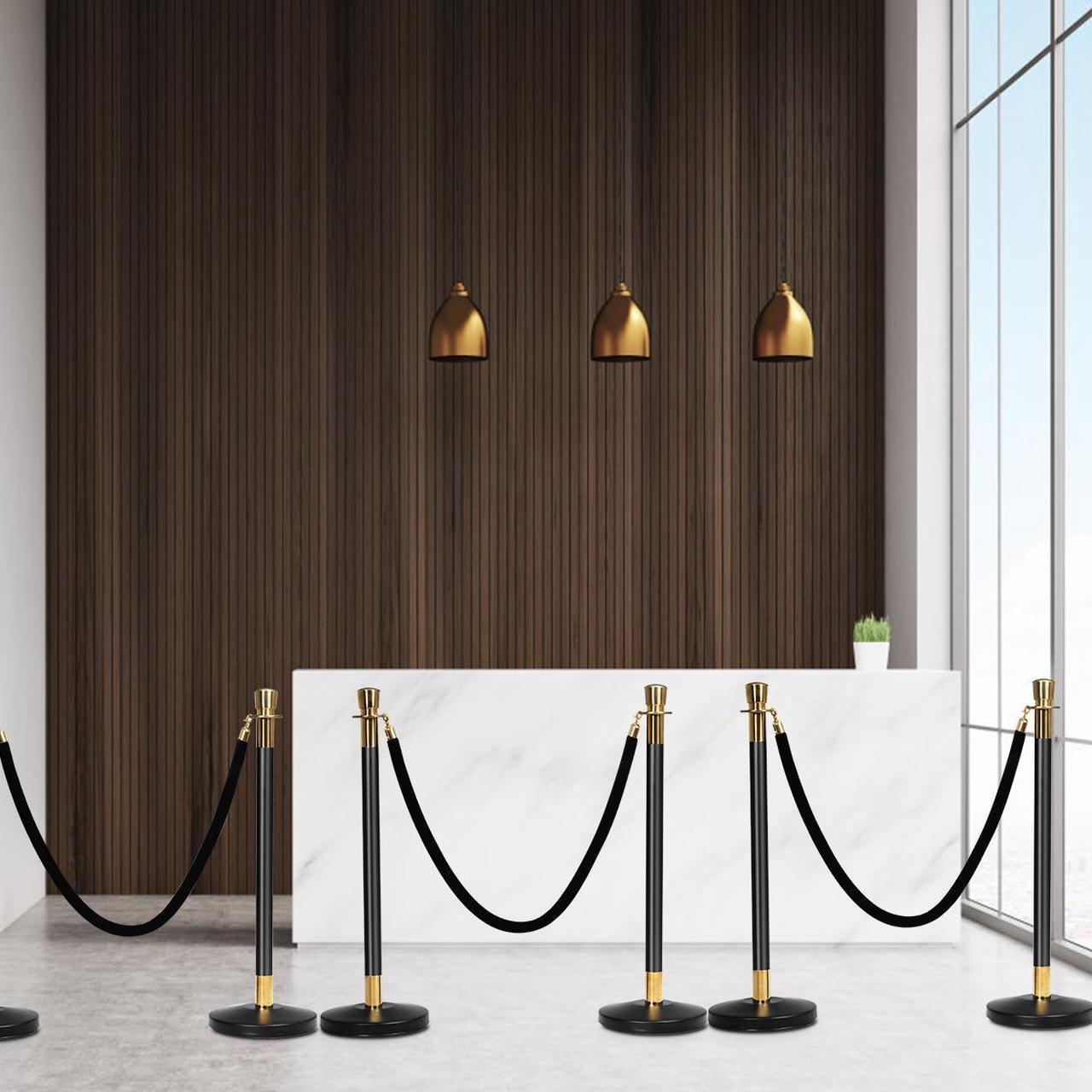 Alt view image 5 of 7 - 6Pcs Stanchion Posts Queue Pole Retractable 3 Velvet Ropes Crowd Control Barrier