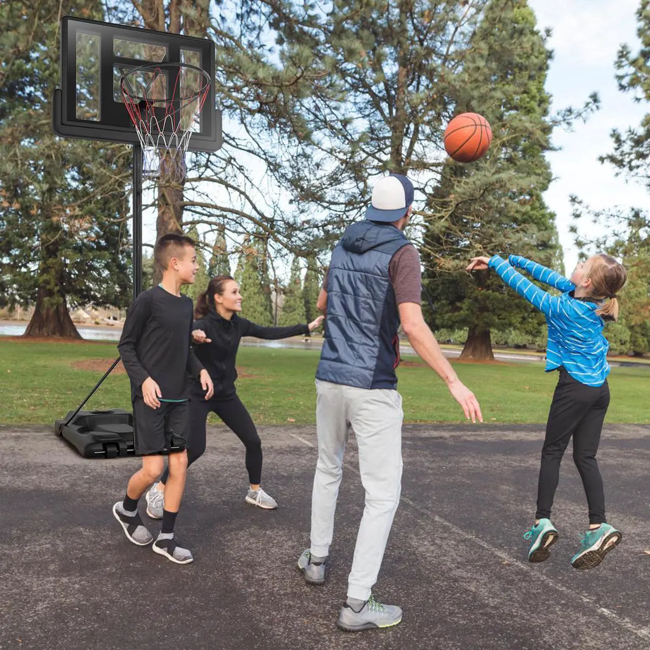 Alt view image 4 of 7 - Height Adjustable Portable Basketball Hoop System Shatterproof Backboard Wheels  2 Nets