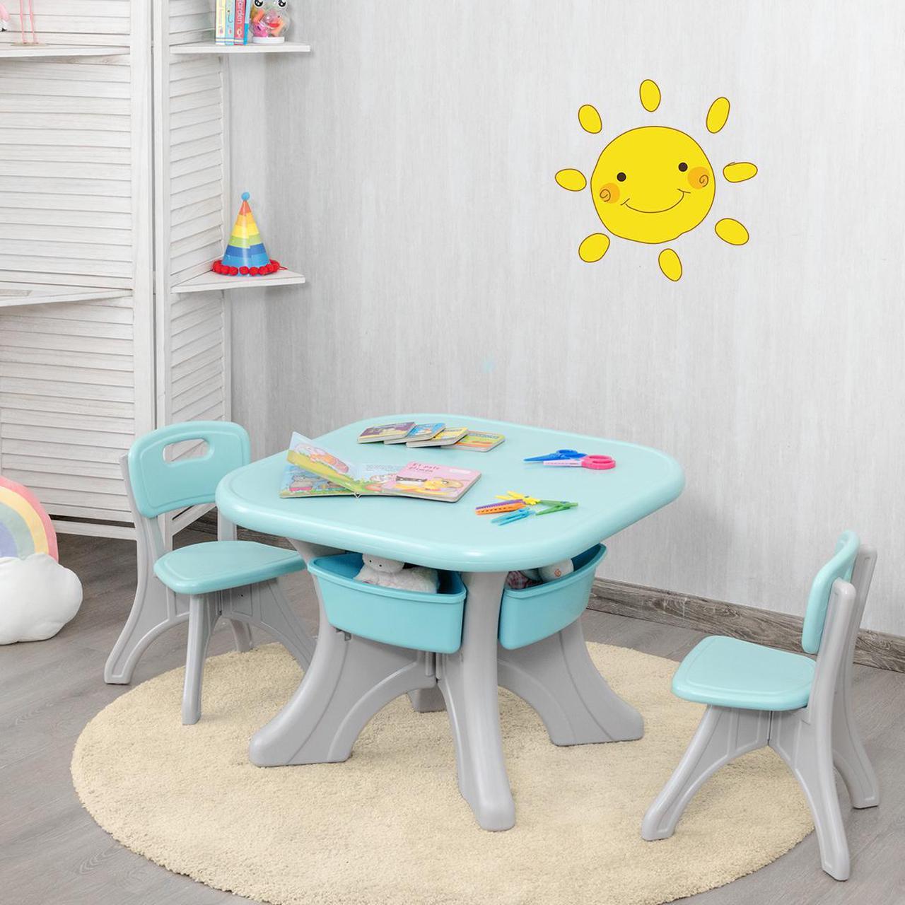 Alt view image 6 of 7 - Children Kids Activity Table & Chair Set Play Furniture W/Storage Outdoor/Indoor
