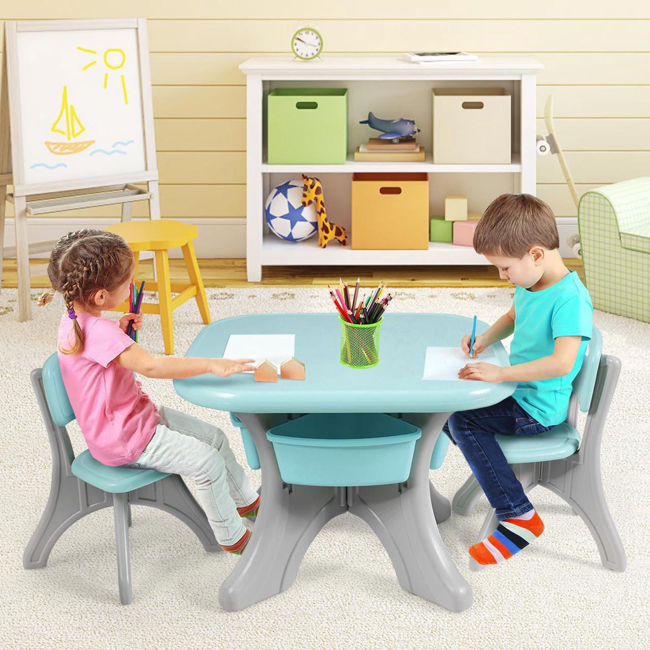 Alt view image 4 of 7 - Children Kids Activity Table & Chair Set Play Furniture W/Storage Outdoor/Indoor