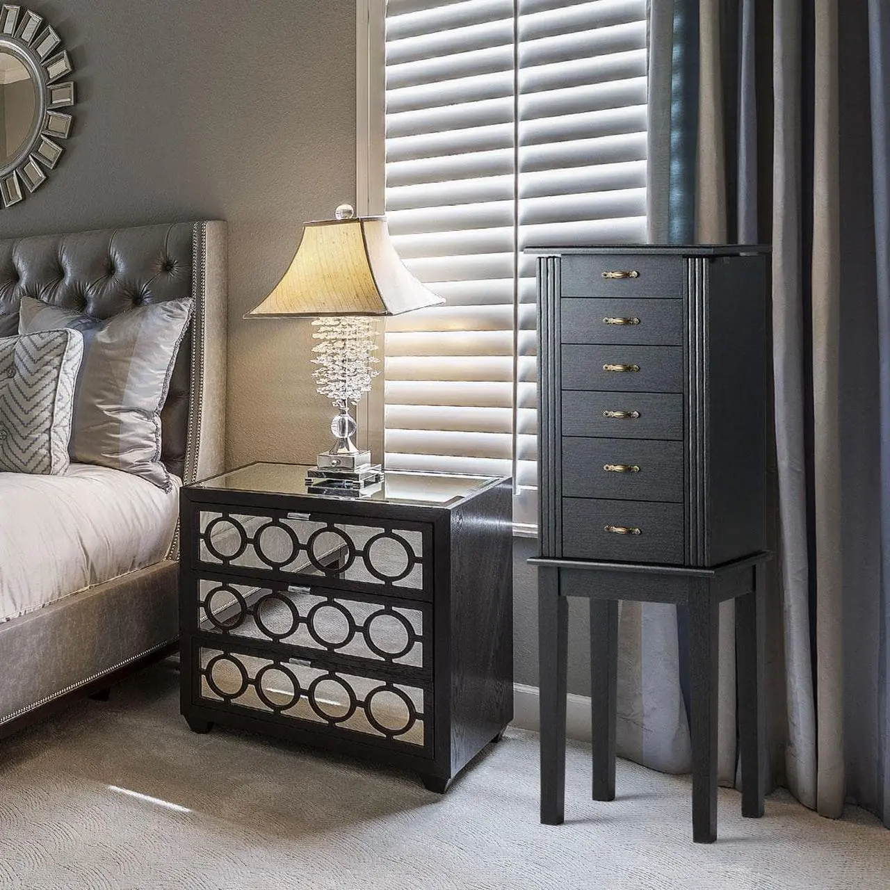 Alt view image 5 of 7 - Jewelry Armoire Chest Cabinet Stand Storage Organizer w/ 5 Drawers & Flip Mirror
