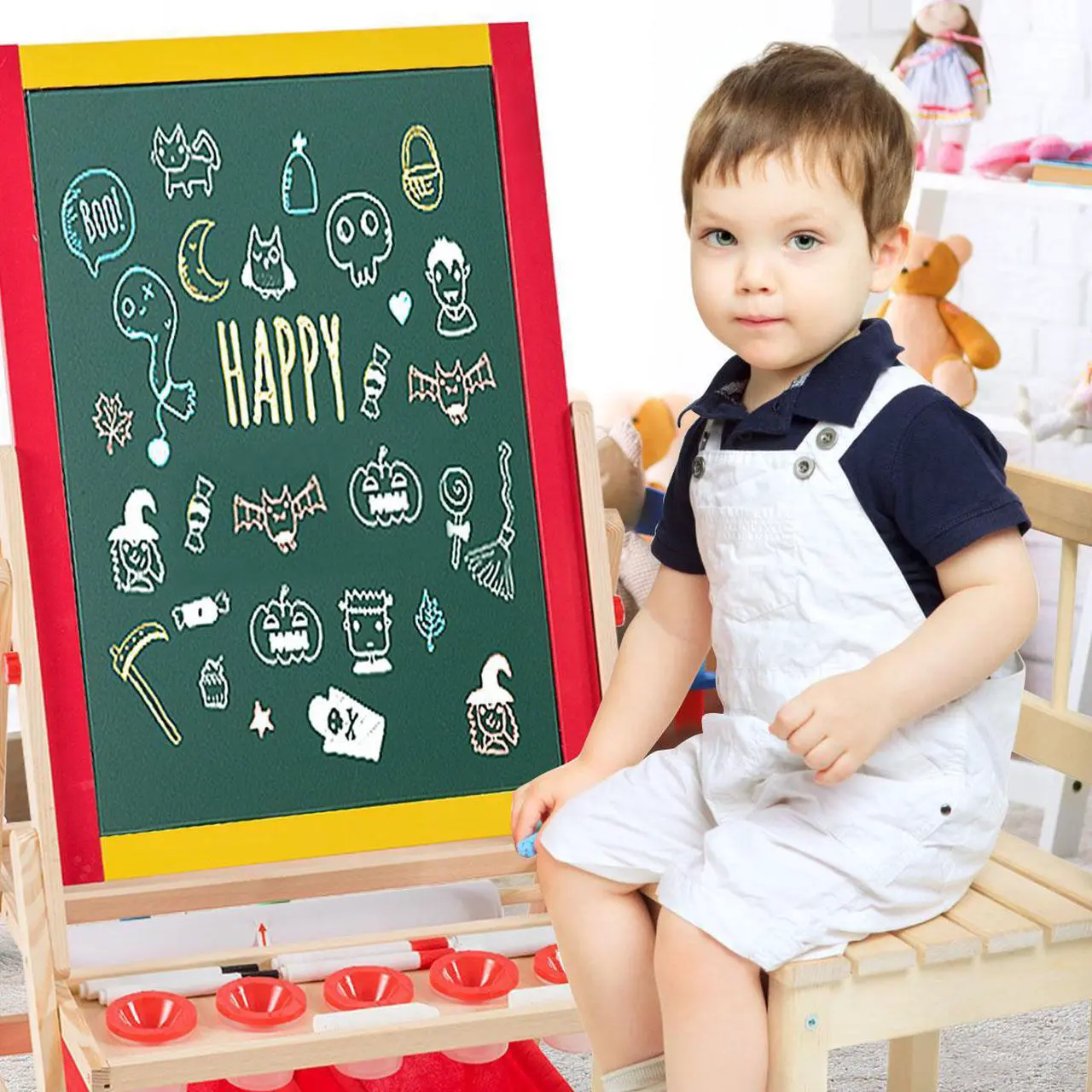 Alt view image 4 of 7 - Costway Flip-Over Double-Sided Kids Art Easel Paper Roll Storage Bins