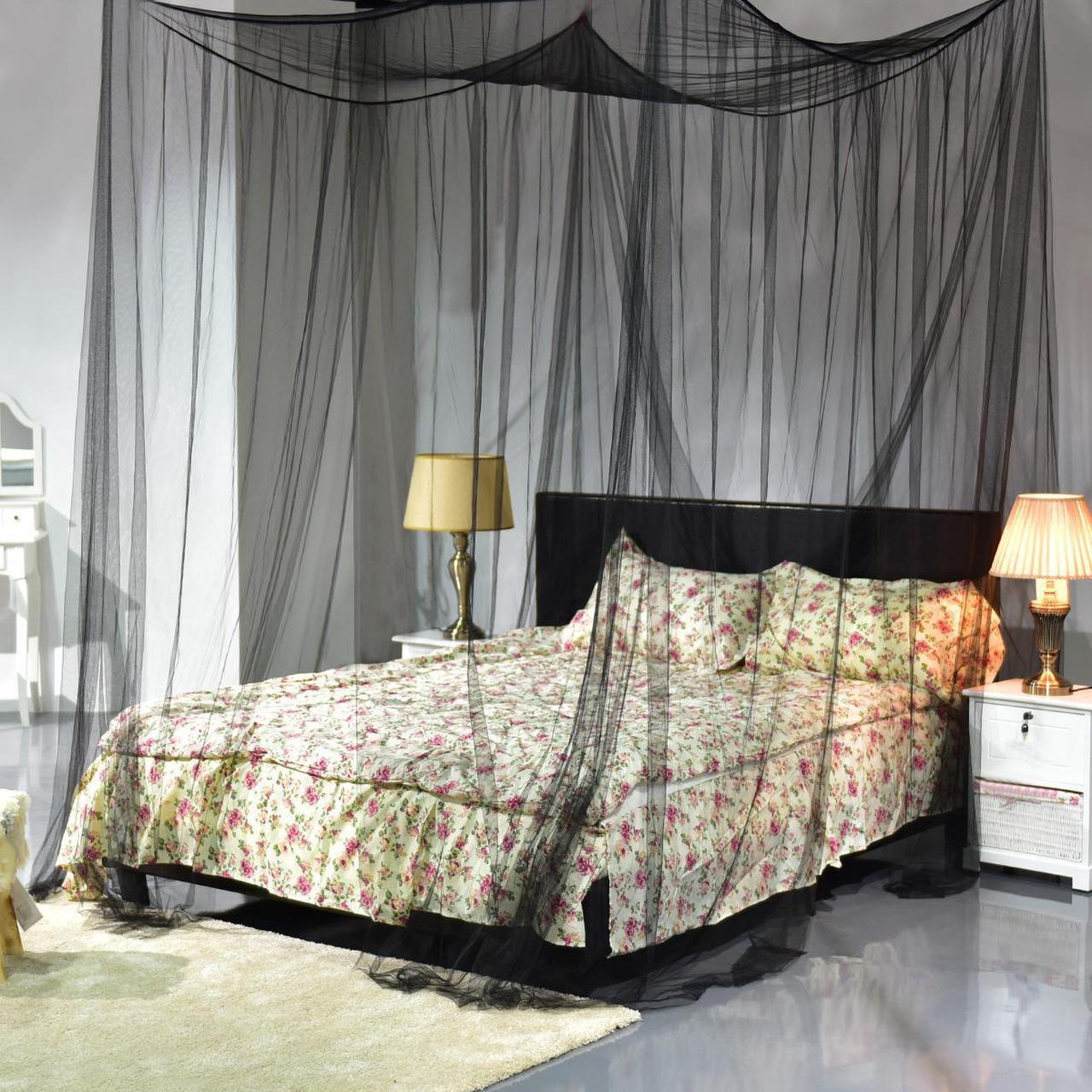 Alt view image 5 of 7 - 4 Corner Post Bed Canopy Mosquito Net Full Queen King Size Netting Bedding Black