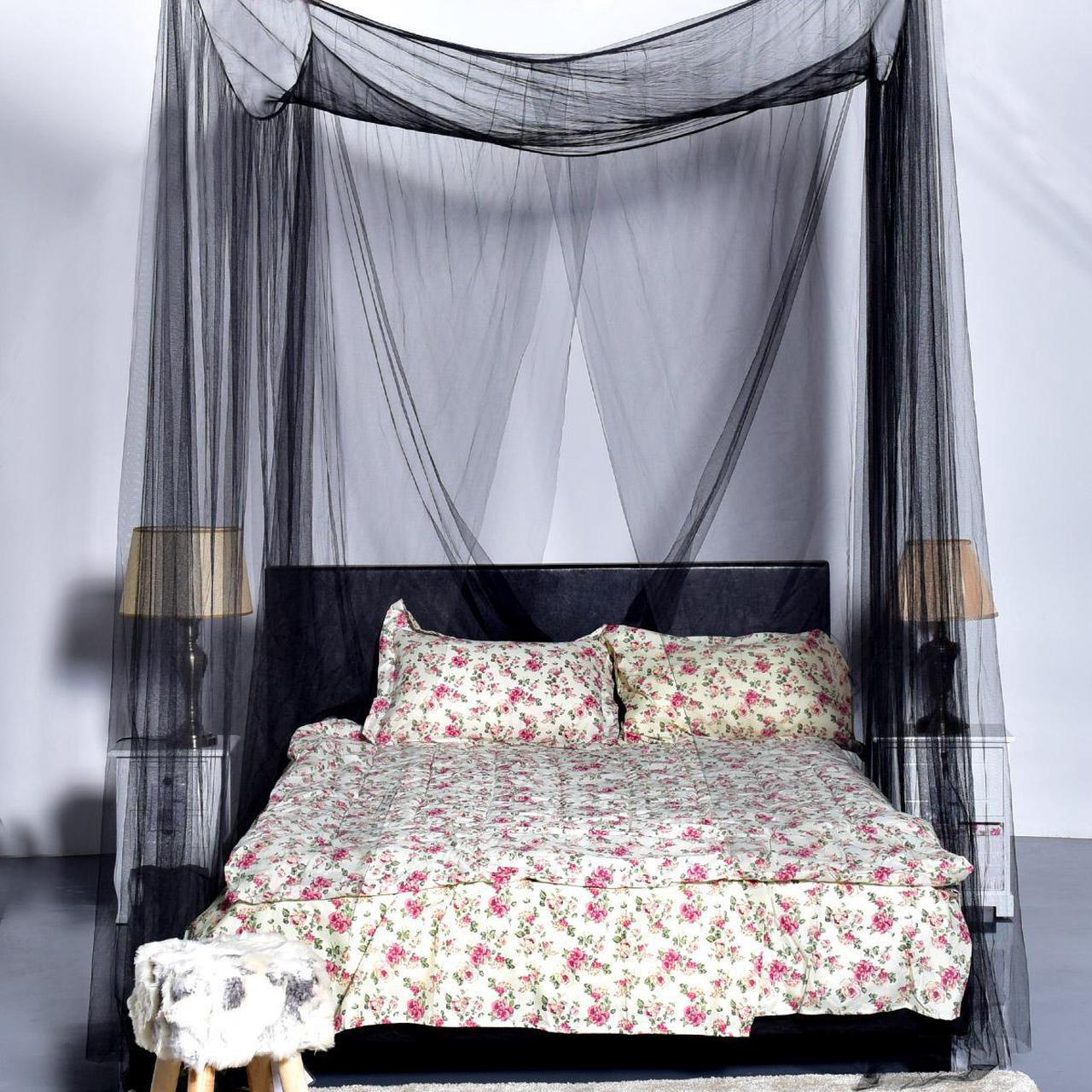 Alt view image 7 of 7 - 4 Corner Post Bed Canopy Mosquito Net Full Queen King Size Netting Bedding Black
