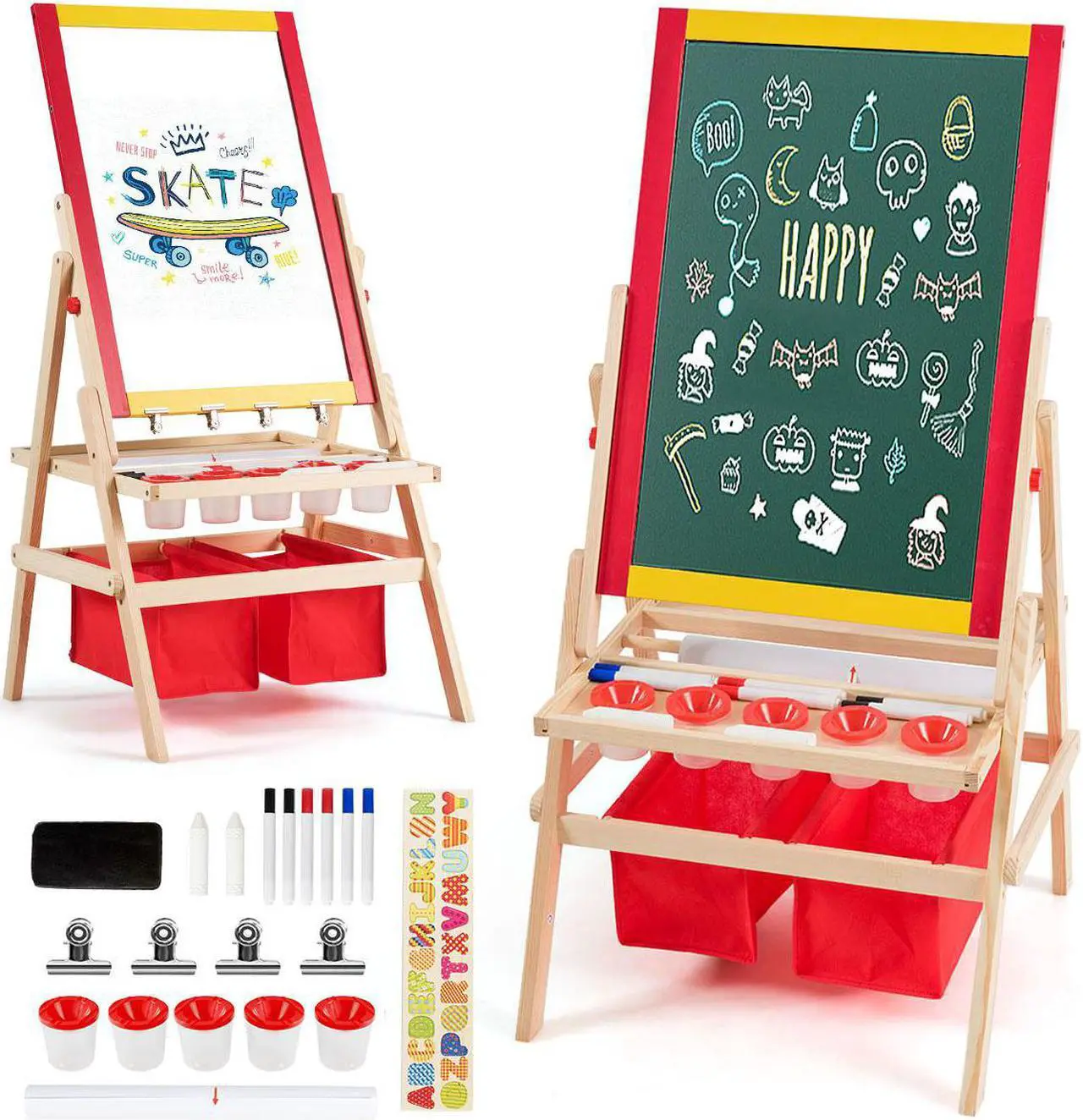 Main image of Costway Flip-Over Double-Sided Kids Art Easel Paper Roll Storage Bins