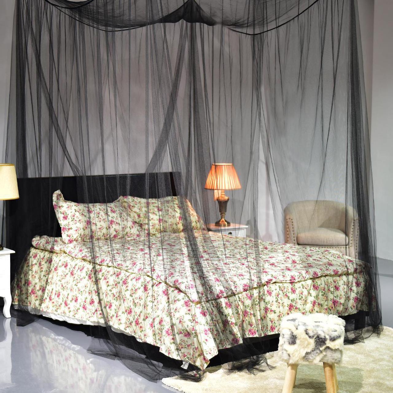 Alt view image 4 of 7 - 4 Corner Post Bed Canopy Mosquito Net Full Queen King Size Netting Bedding Black
