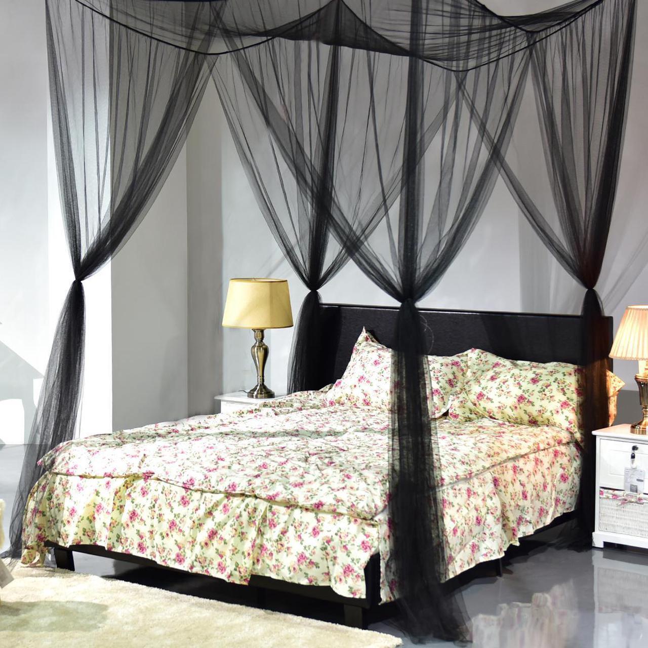Alt view image 6 of 7 - 4 Corner Post Bed Canopy Mosquito Net Full Queen King Size Netting Bedding Black