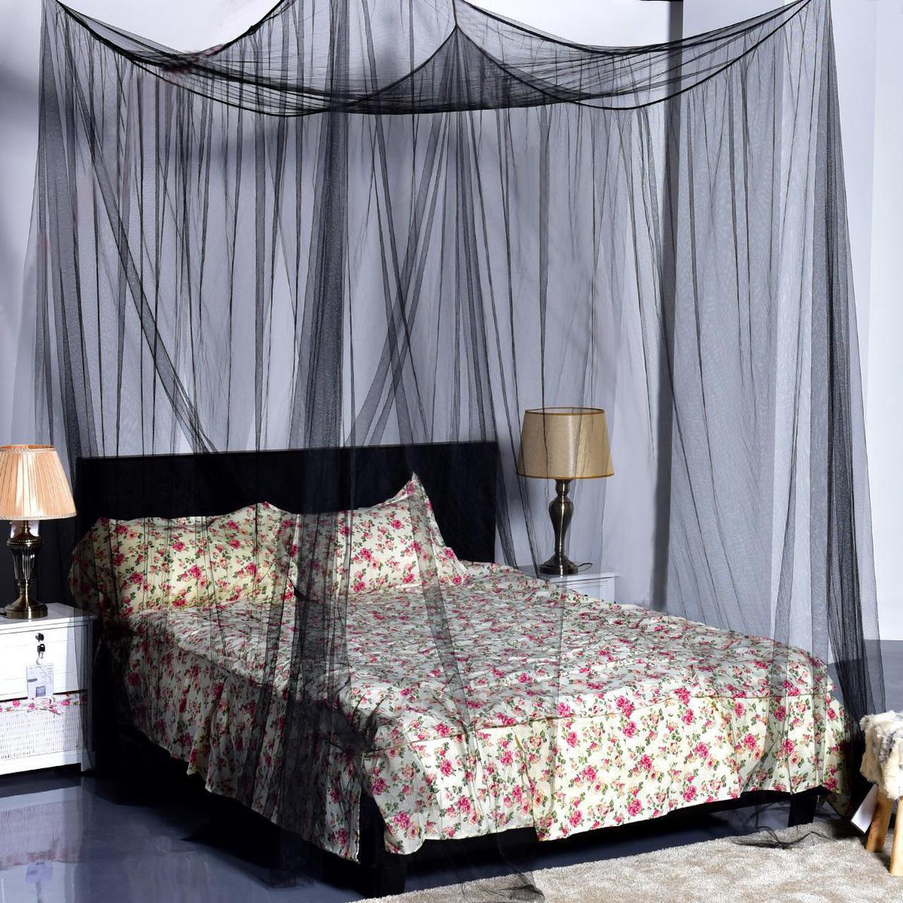 Alt view image 2 of 7 - 4 Corner Post Bed Canopy Mosquito Net Full Queen King Size Netting Bedding Black