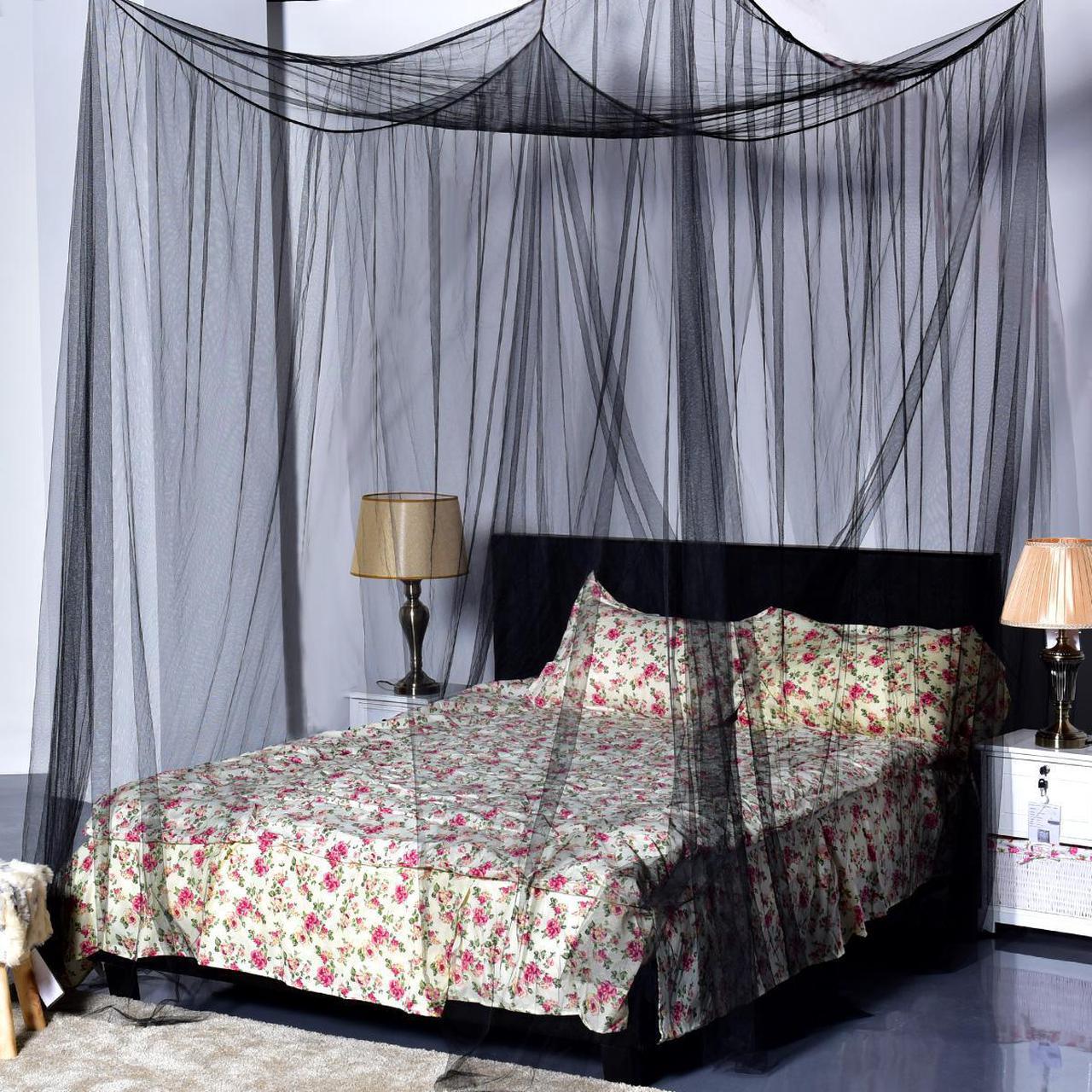 Main image of 4 Corner Post Bed Canopy Mosquito Net Full Queen King Size Netting Bedding Black